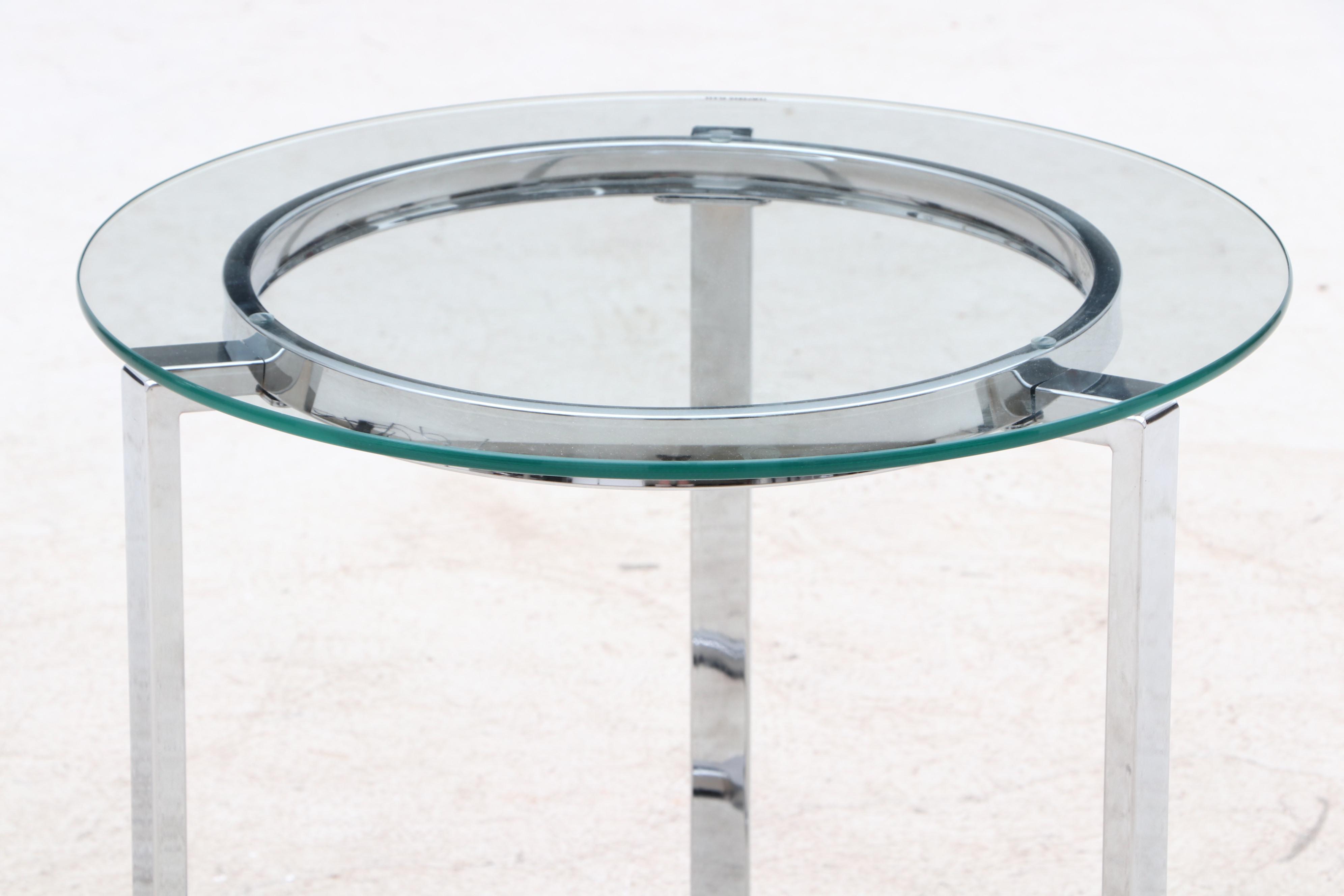 Contemporary Round Glass Side Tables with Chrome Steel Base