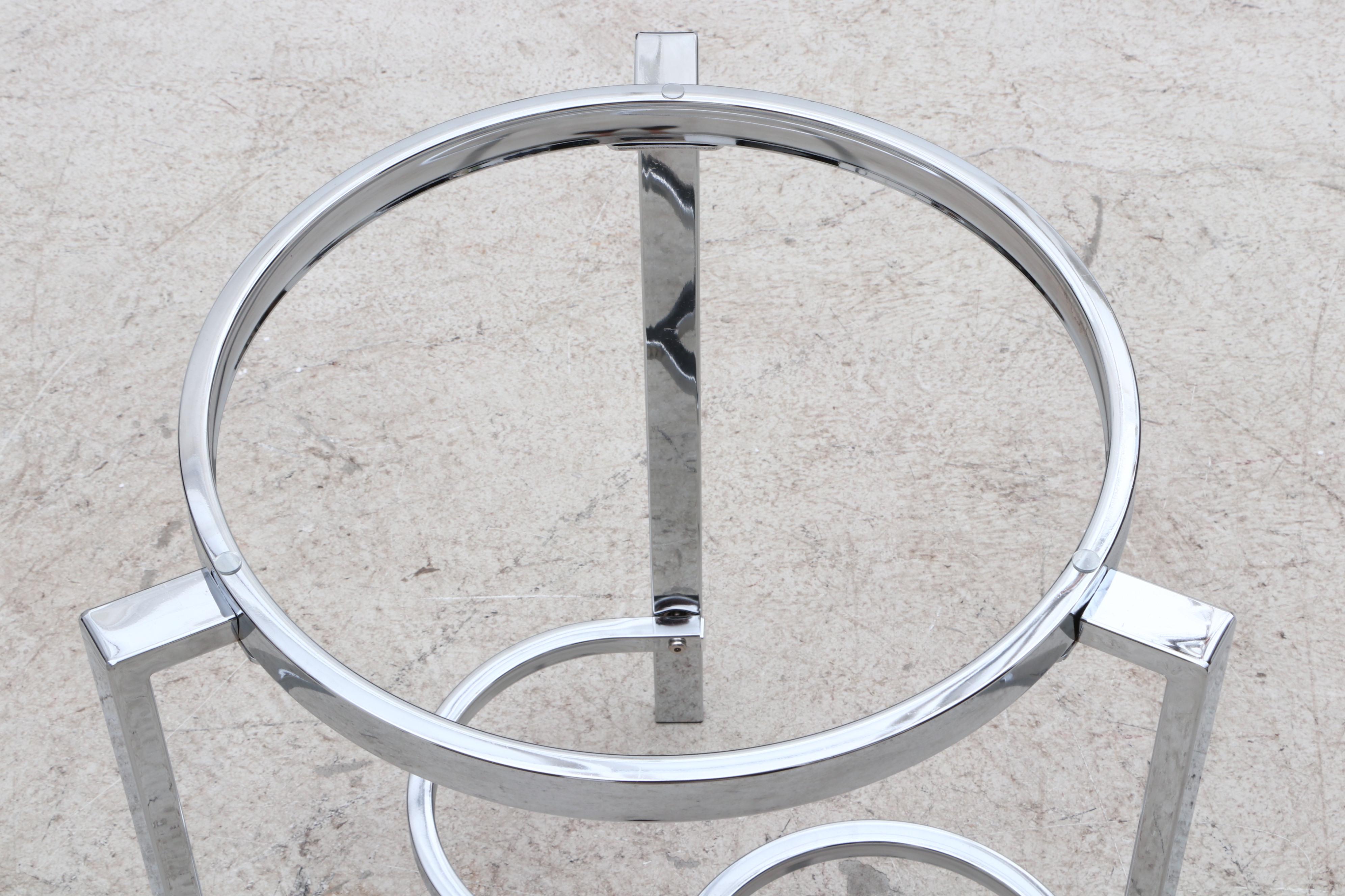 Contemporary Round Glass Side Tables with Chrome Steel Base