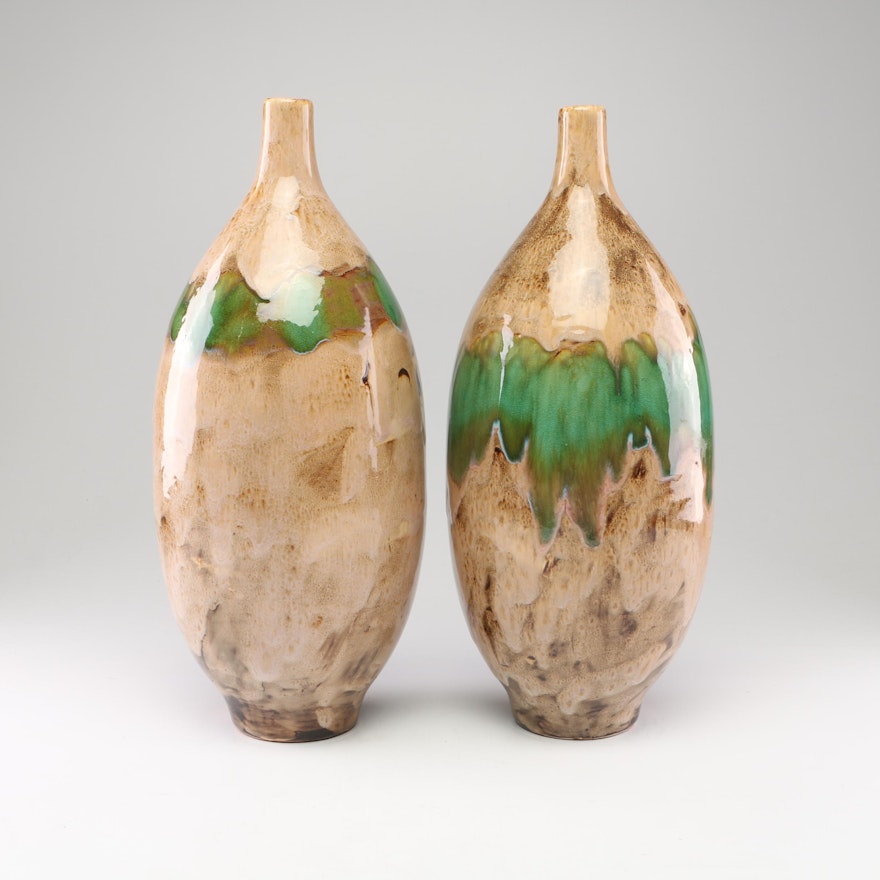 Pair of Ceramic Bud Vases with Glazed Finish