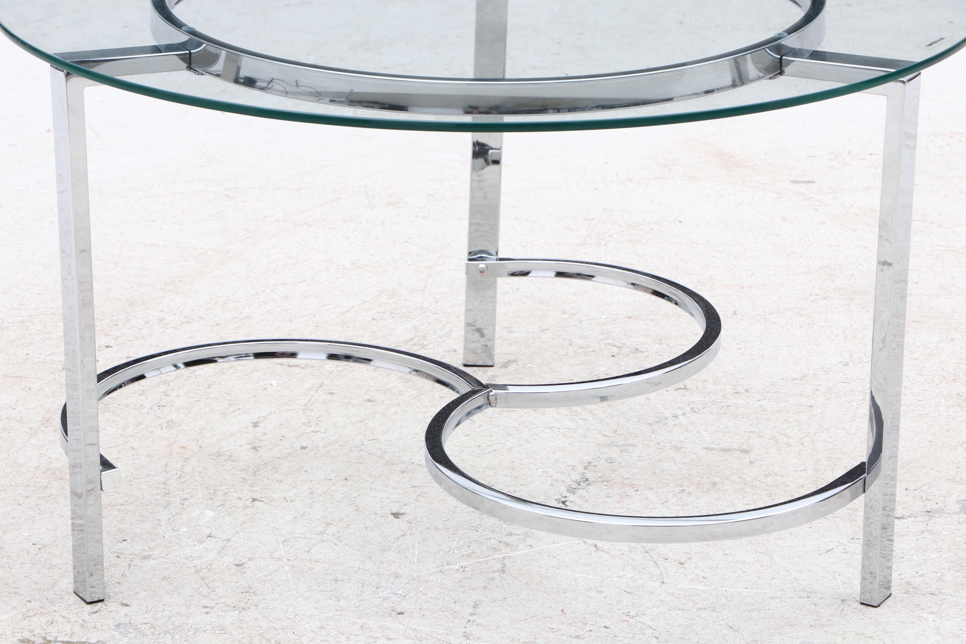 Contemporary Round Glass Coffee Table on Chrome Steel Base