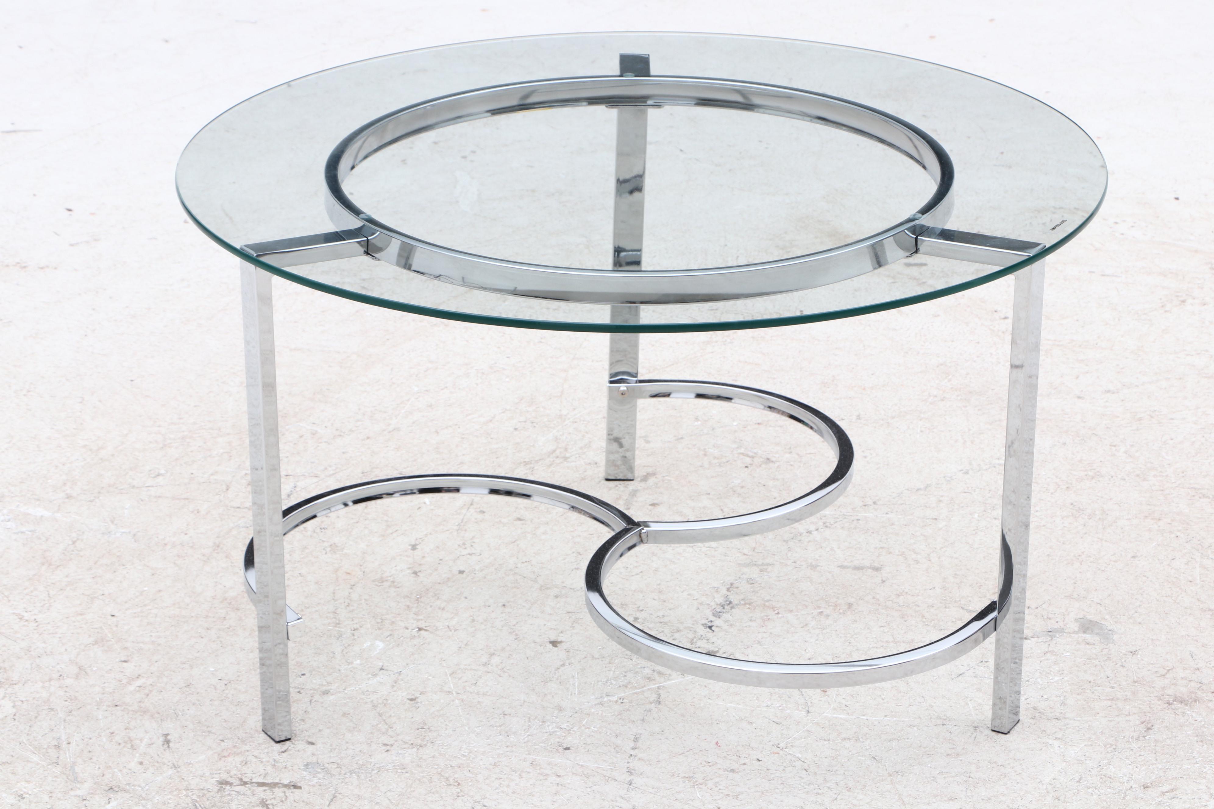 Contemporary Round Glass Coffee Table on Chrome Steel Base