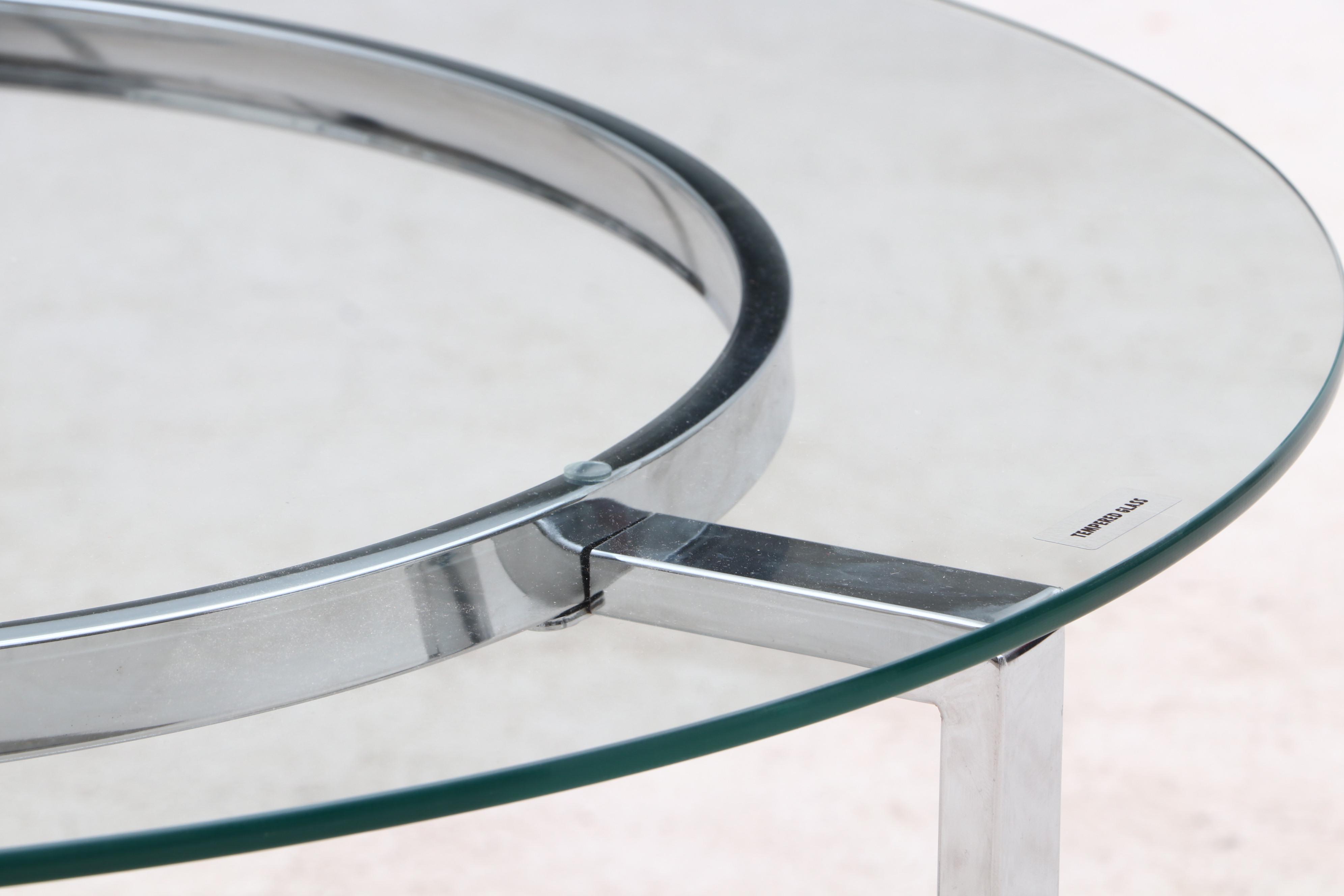 Contemporary Round Glass Coffee Table on Chrome Steel Base