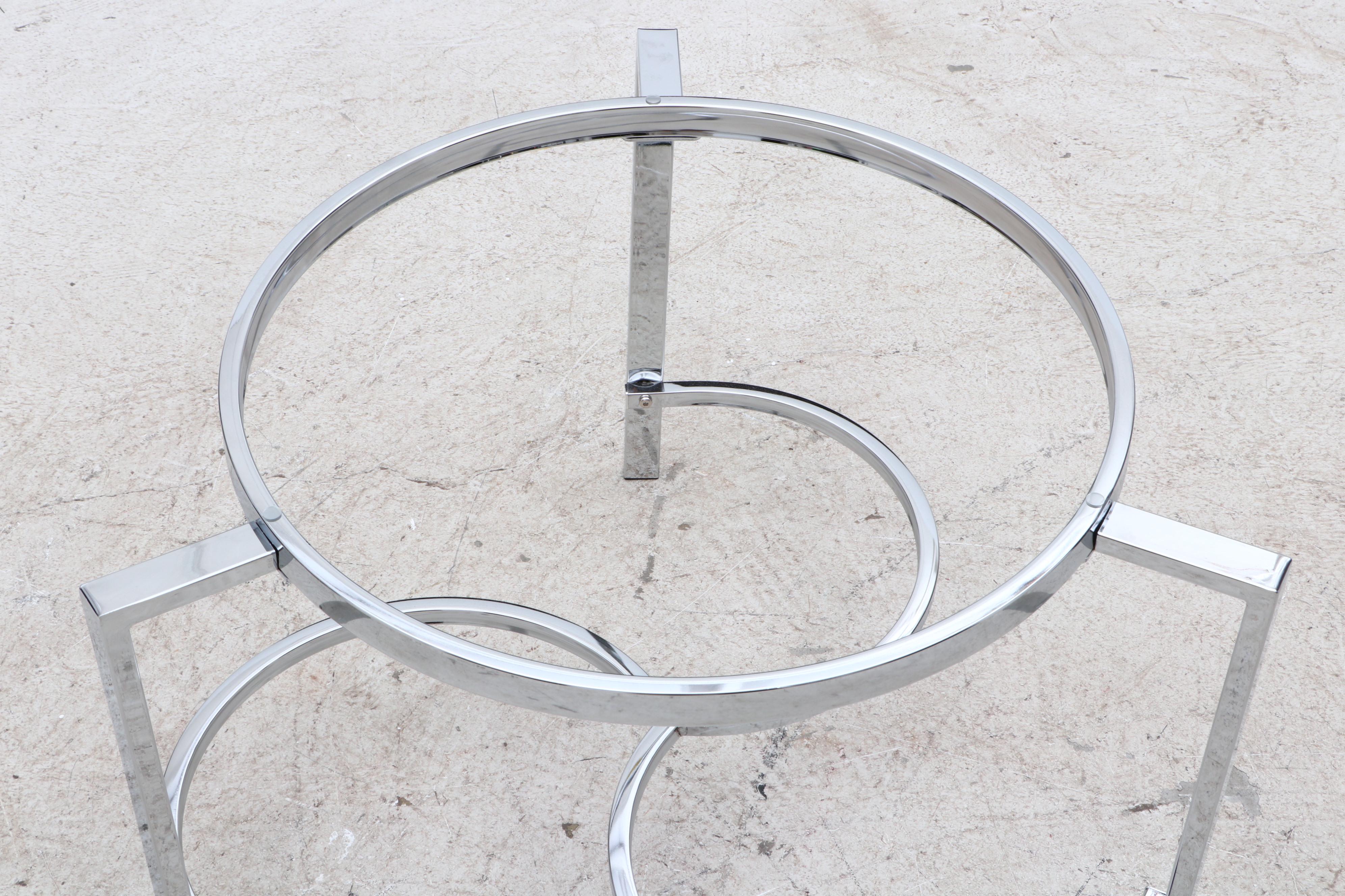 Contemporary Round Glass Coffee Table on Chrome Steel Base