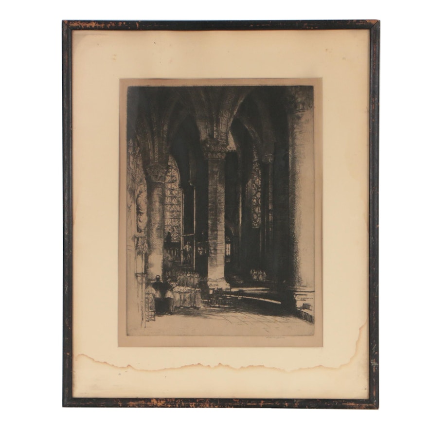 Donald Shaw MacLaughlan 1926 Etching "The Interior of Chartres"