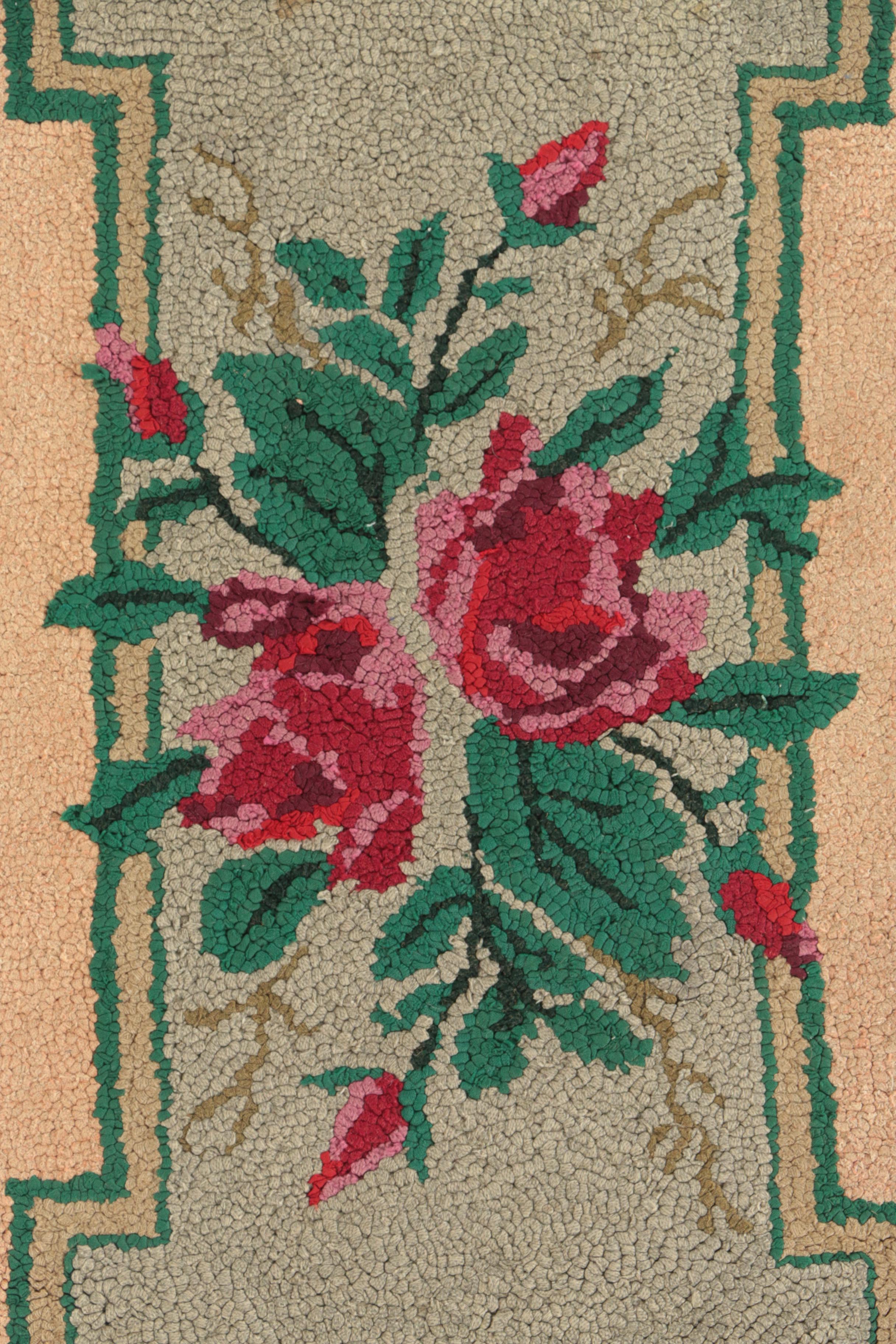 Hand-Hooked American Colonial Revival Wool Accent Rug
