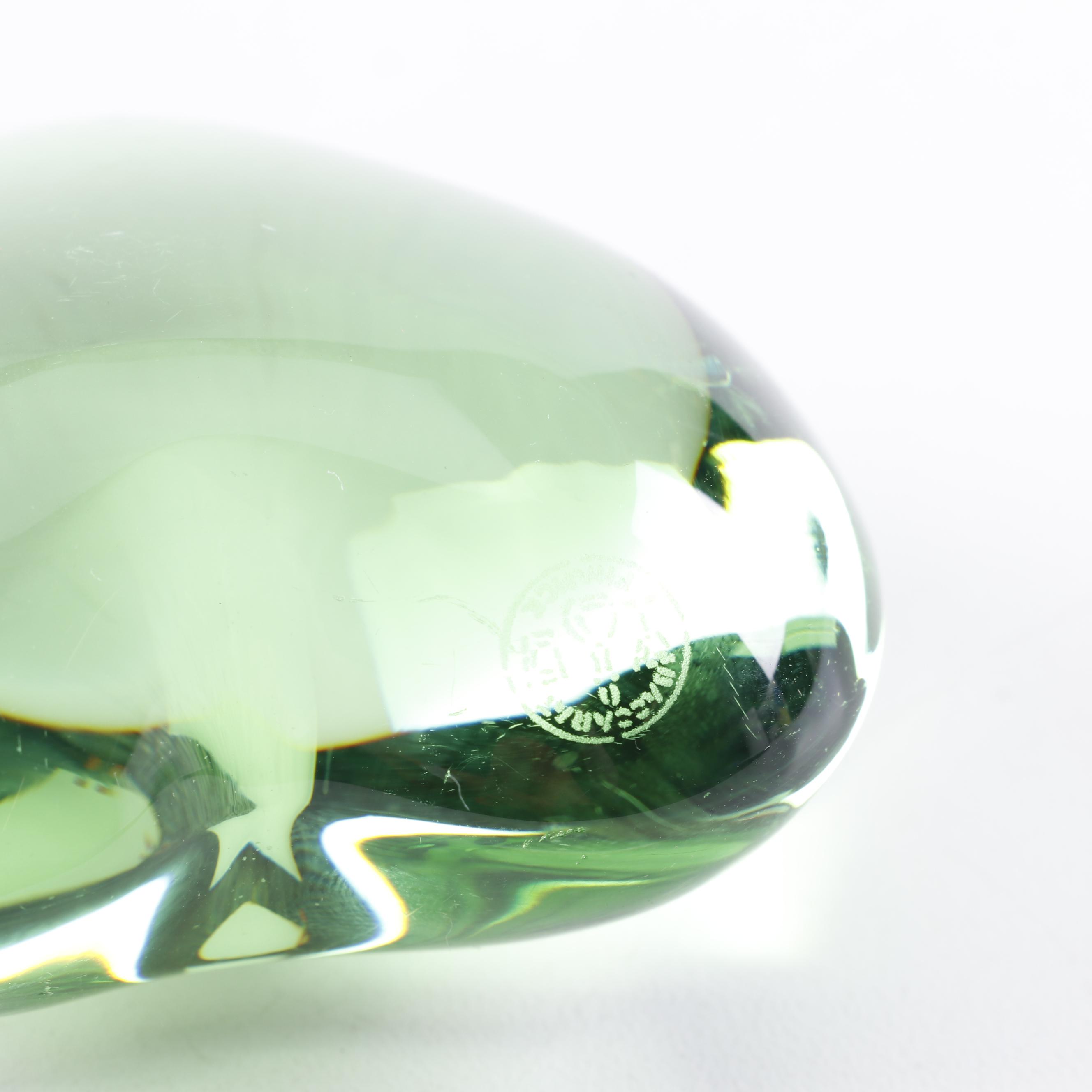 Baccarat Crystal Green and Red Heart-Shaped Paperweights