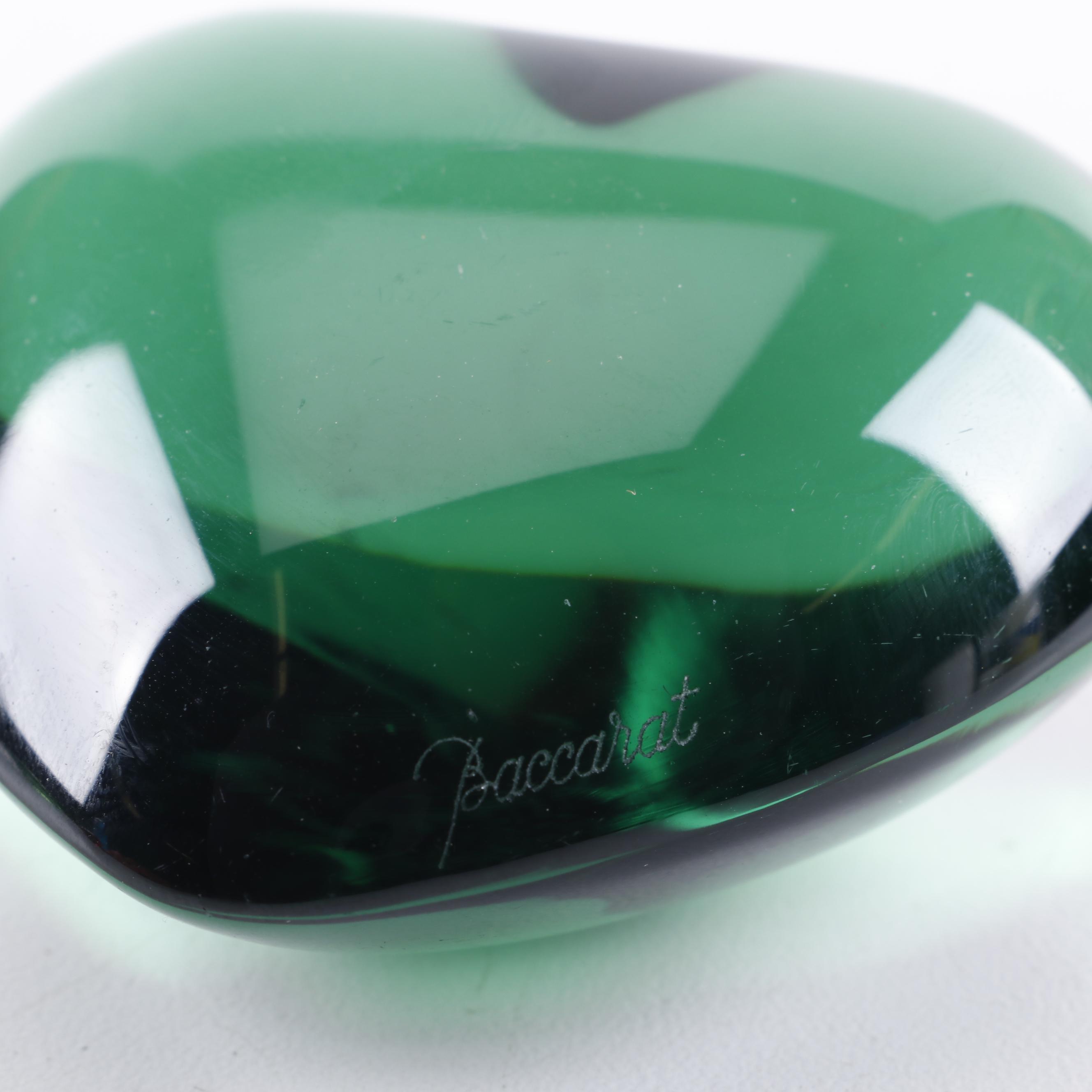 Baccarat Crystal Green and Red Heart-Shaped Paperweights