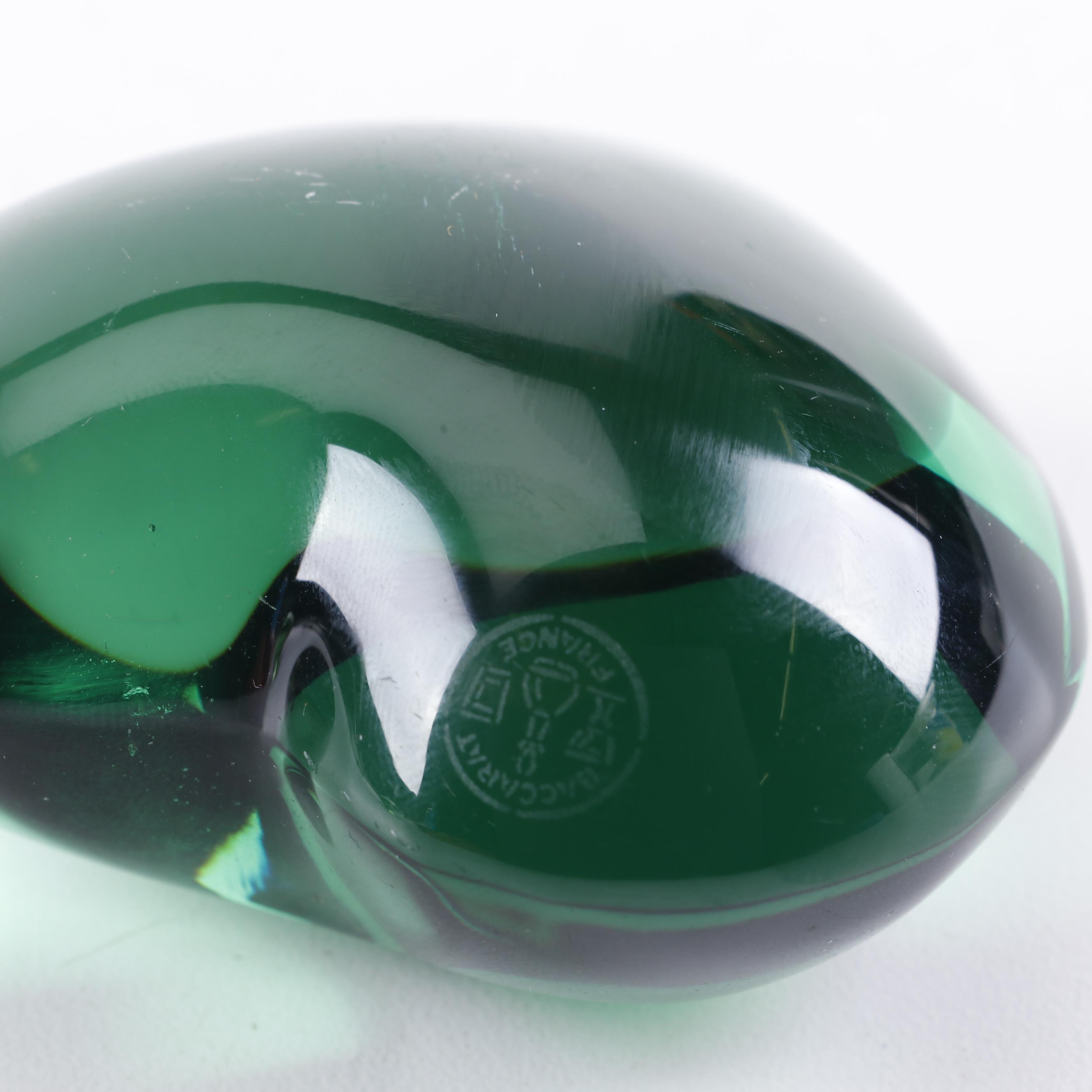 Baccarat Crystal Green and Red Heart-Shaped Paperweights