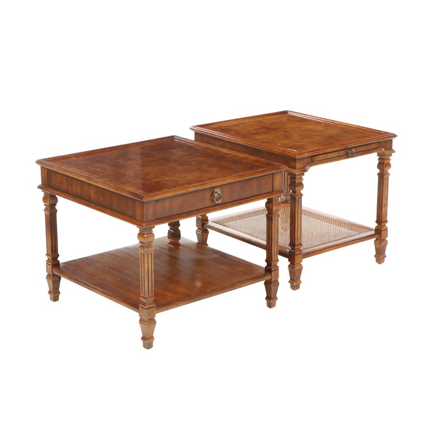 Pair of Drexel Heritage Burl Wood End Tables, Mid to Late 20th Century