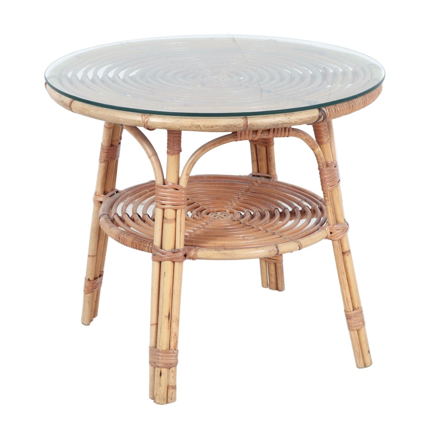 Bamboo and Rattan Round Accent Table, Mid to Late 20th Century