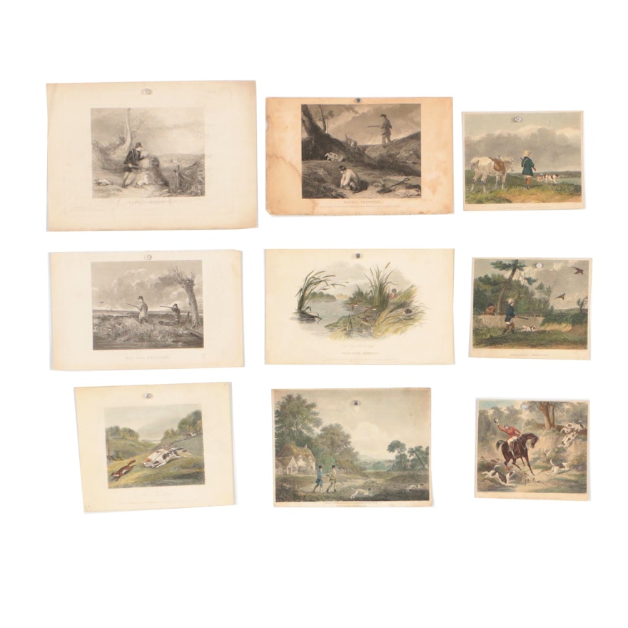 Late 19th Century Hand-Colored Engravings of Hunting Scenes