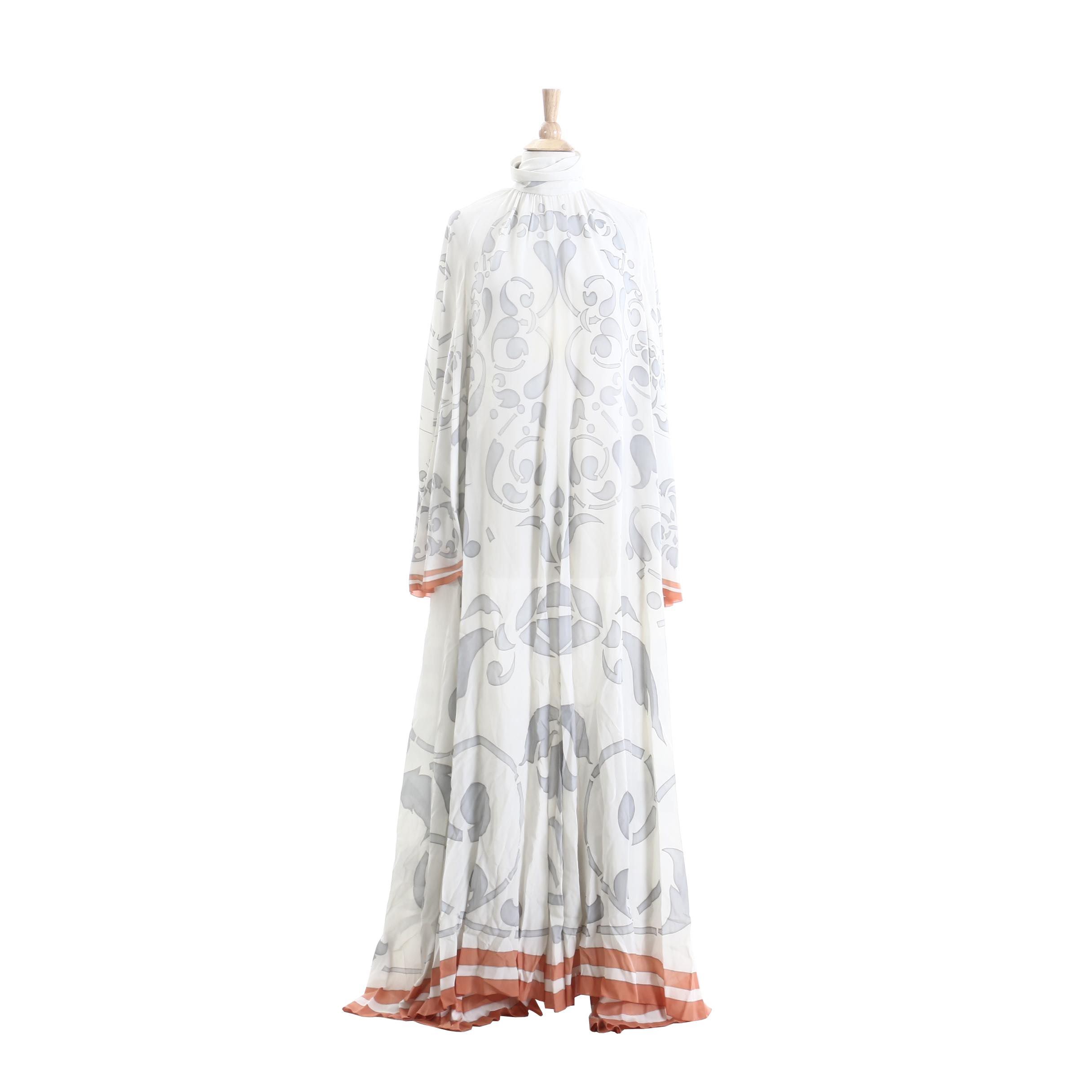 Karl Lagerfeld Designed Chloé Hand-Stenciled Silk Maxi Dress, 1970s Vintage