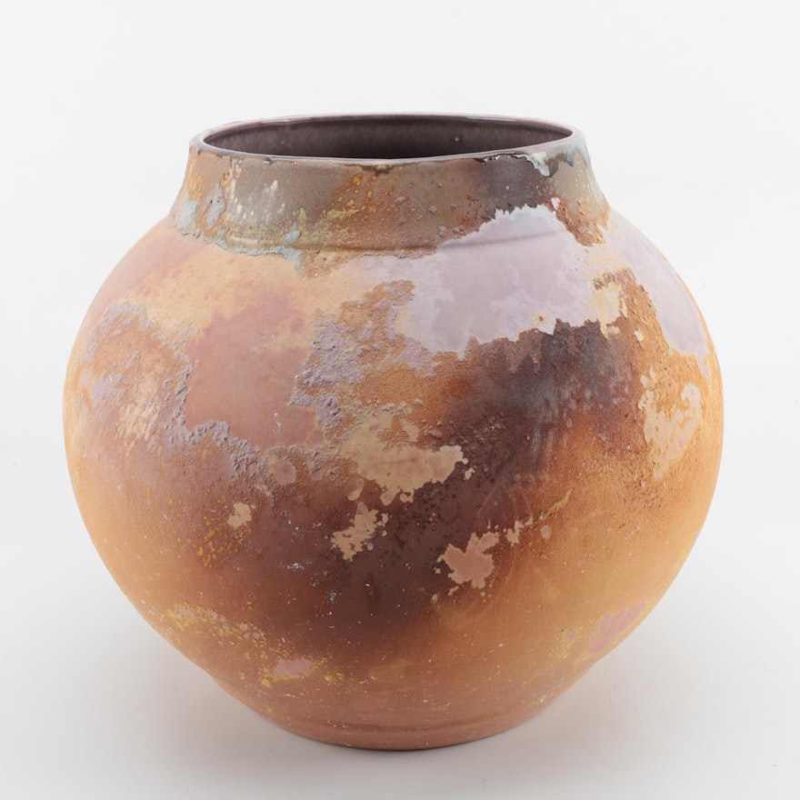Tony Evans Raku Fired Stoneware Vase, Late 20th Century