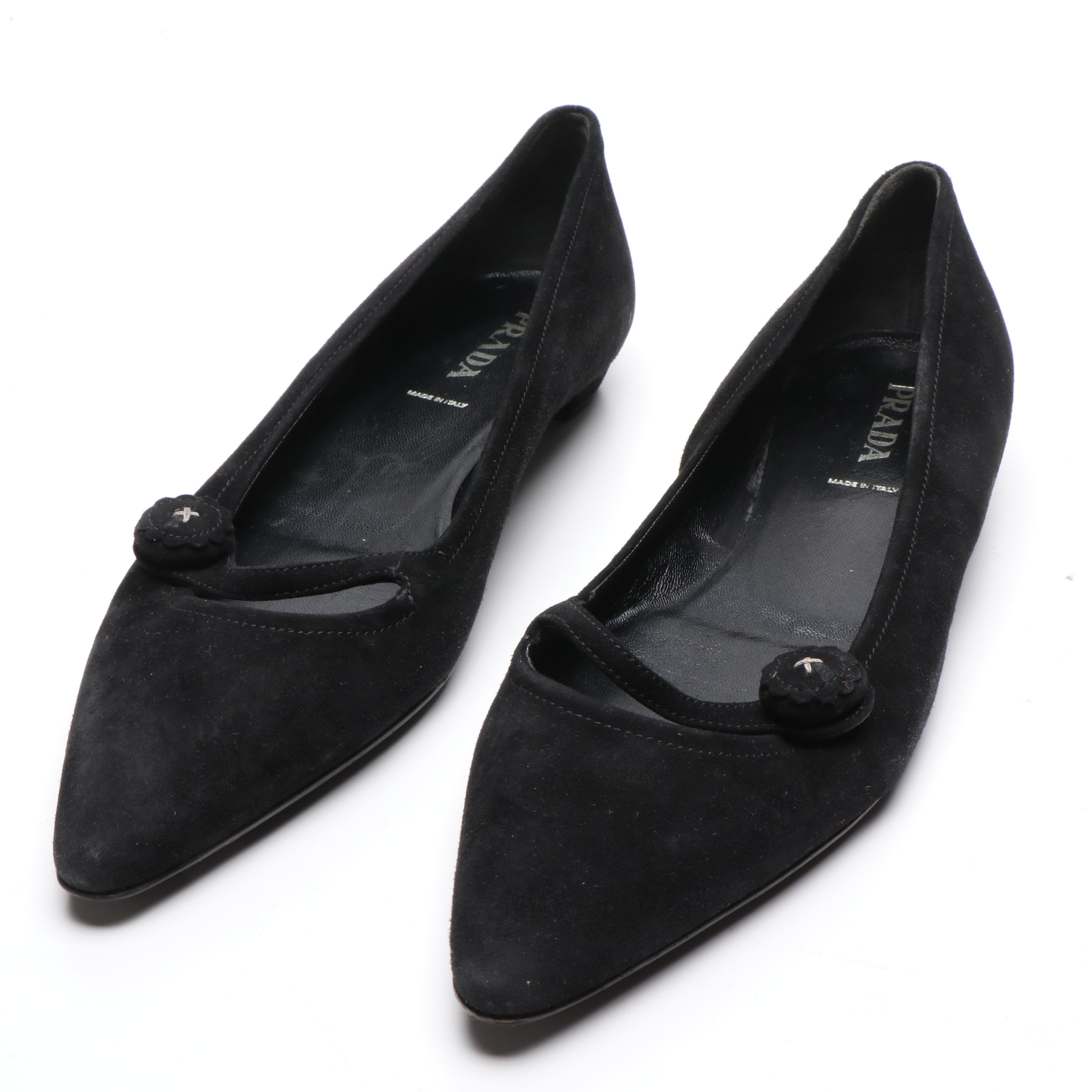 Prada Black Suede Pointed Toe Flats