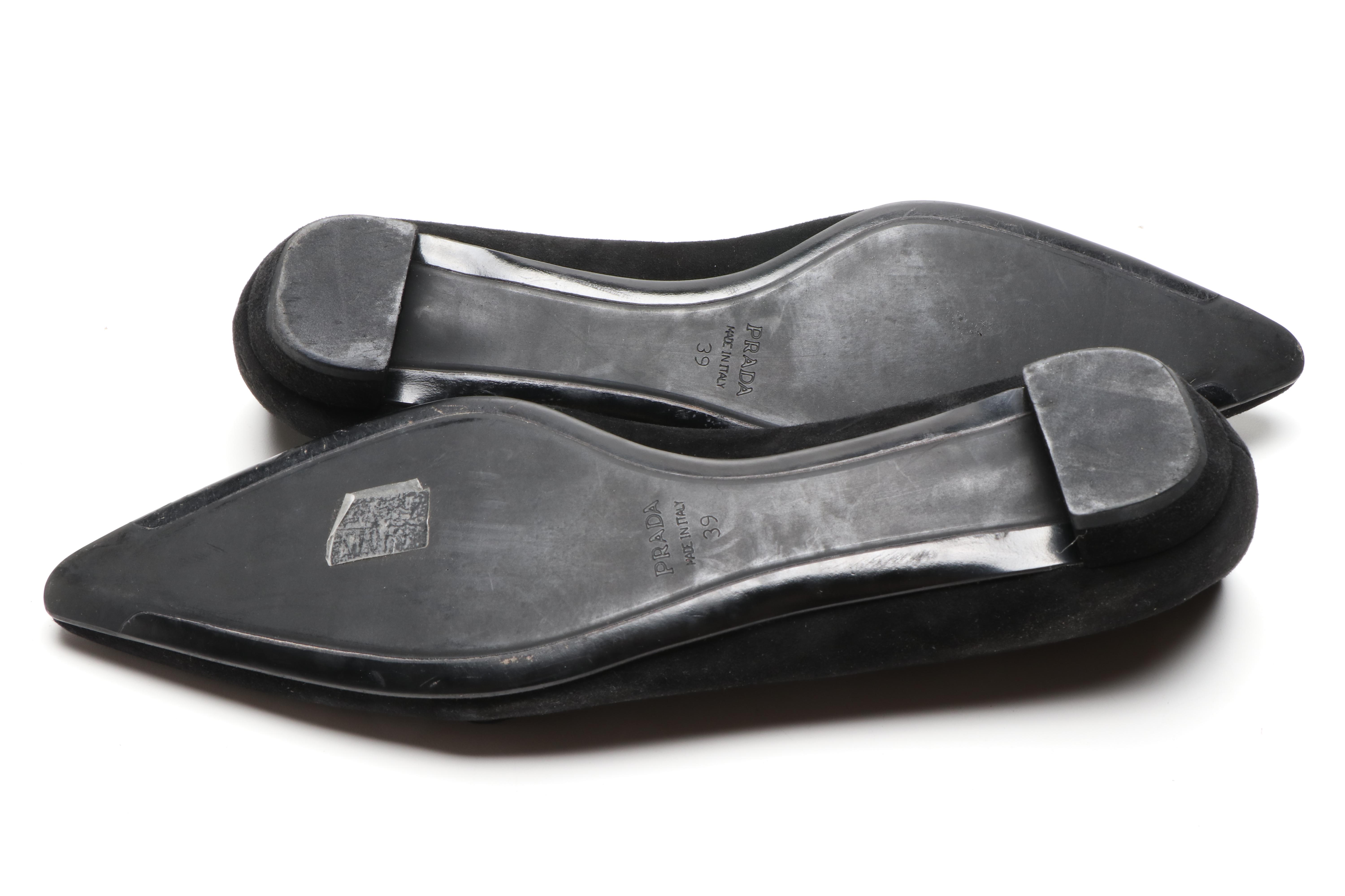 Prada Black Suede Pointed Toe Flats