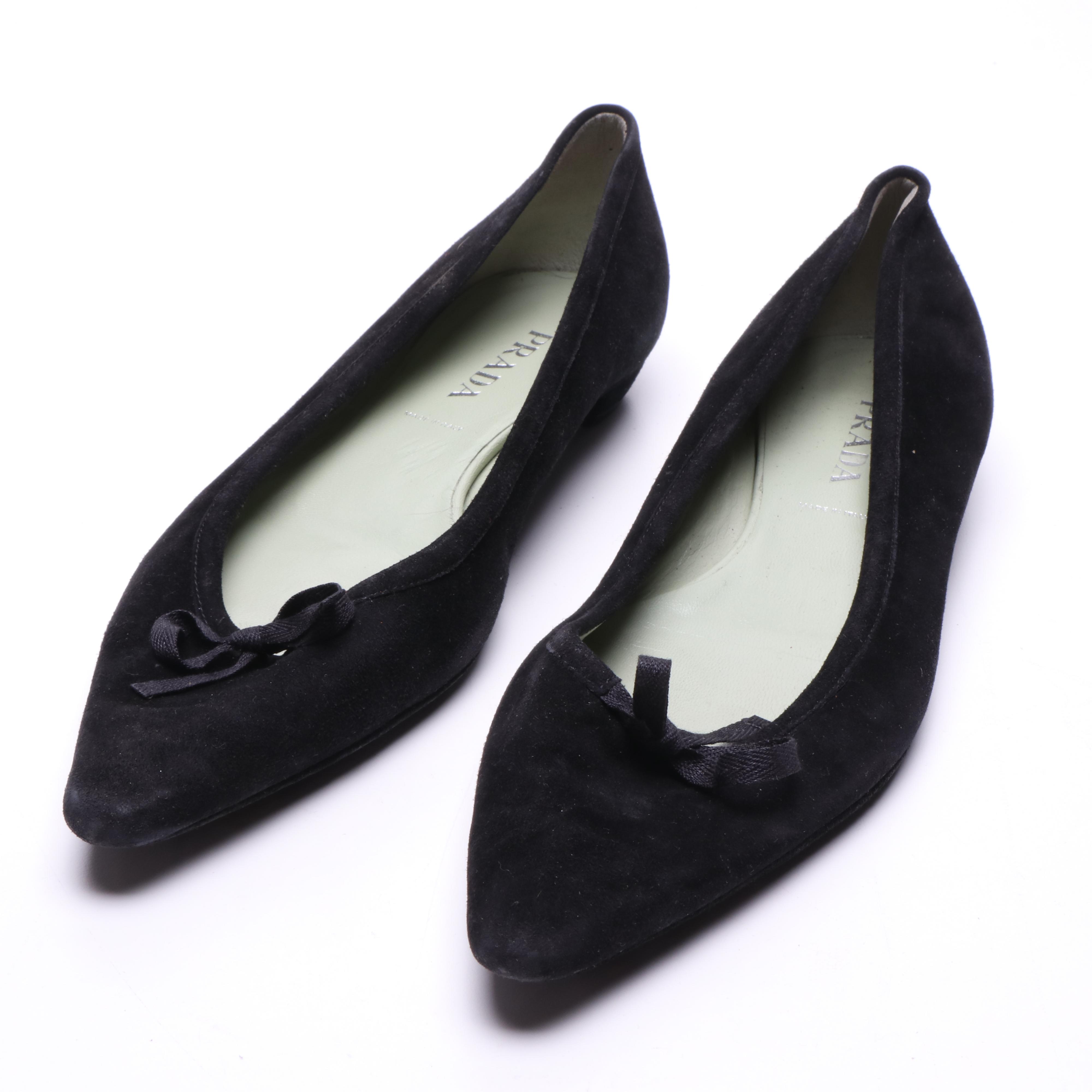 Prada Black Suede Pointed Toe Flats