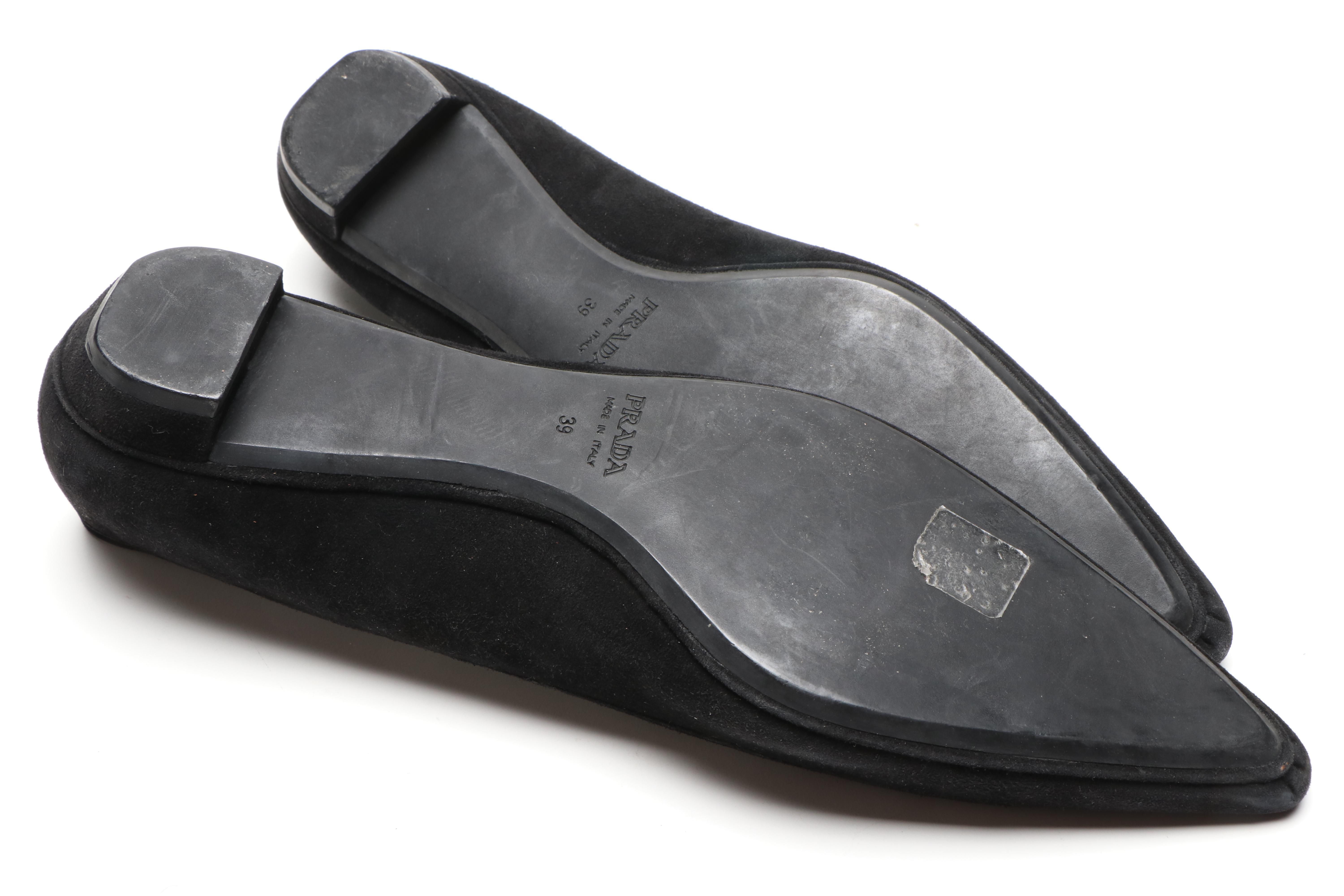Prada Black Suede Pointed Toe Flats