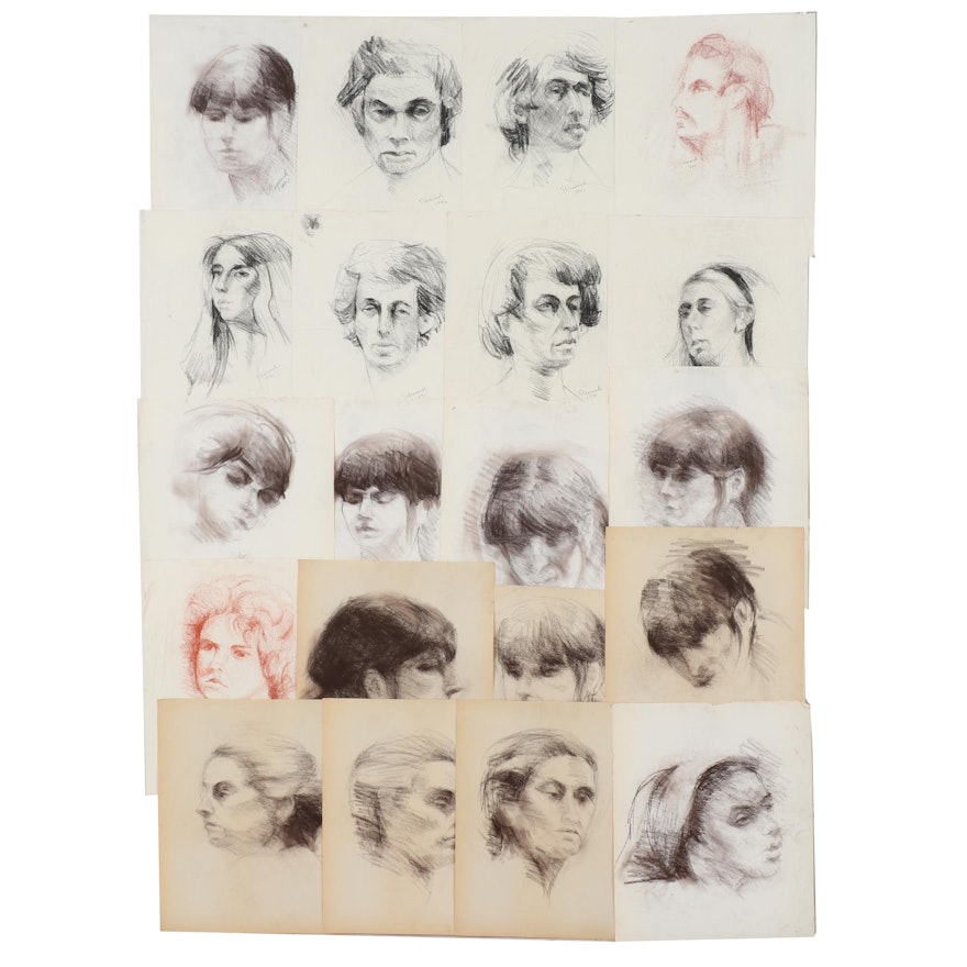 Shirley Resnick 1975-1994 Charcoal and Conté Crayon Portraits Studies
