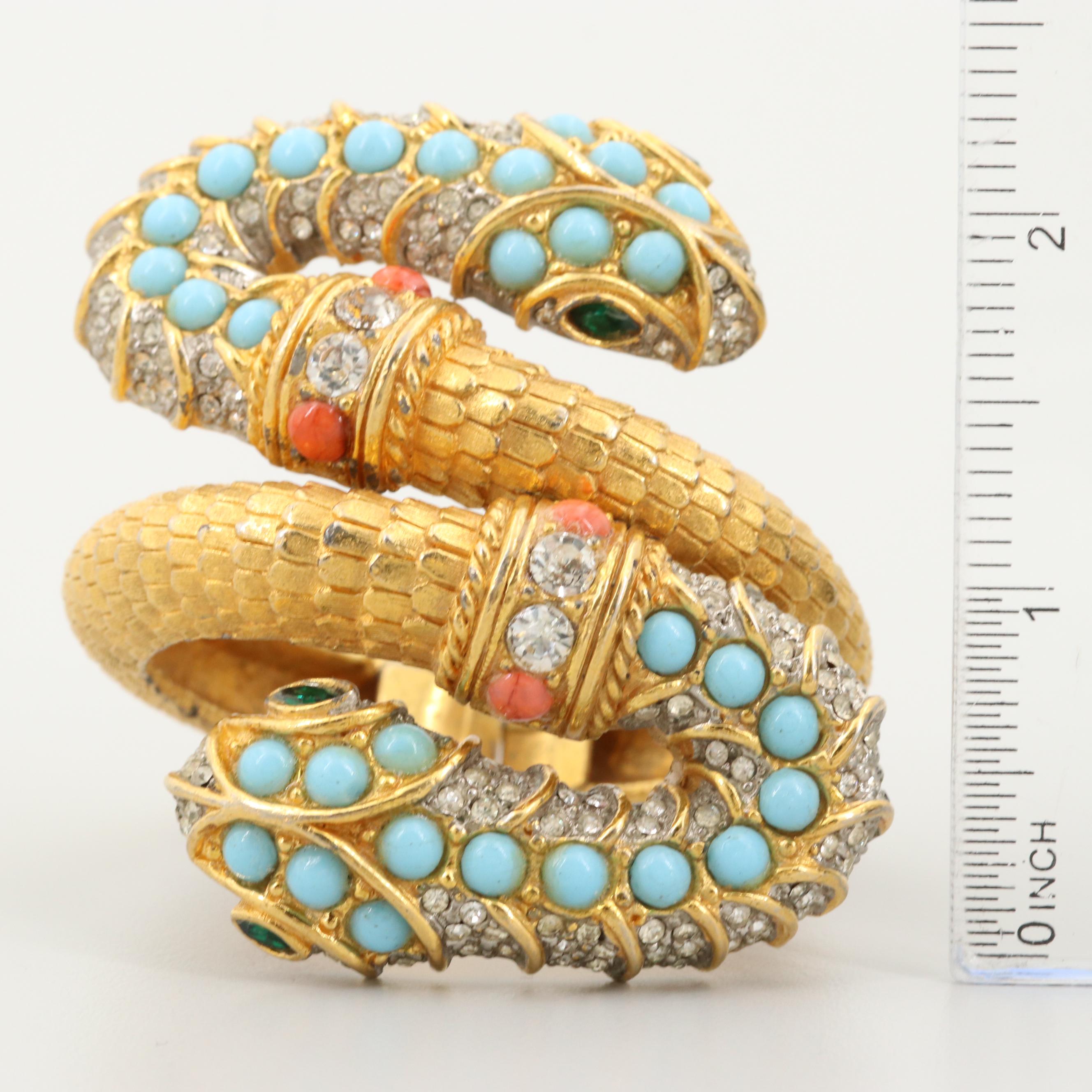 Circa 1960 - 1970s Kenneth Jay Lane Hinged Bypass Snake Bracelet