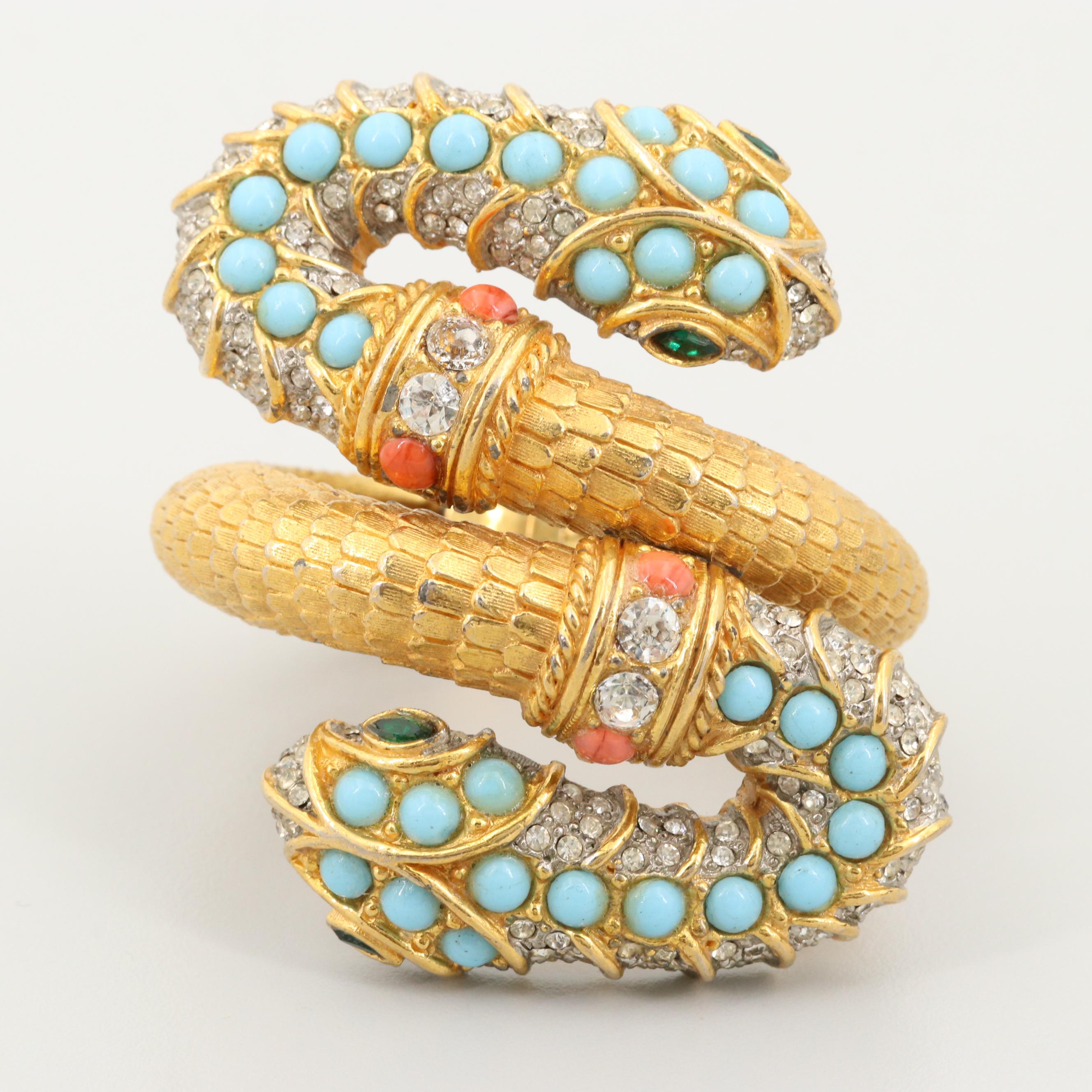 Circa 1960 - 1970s Kenneth Jay Lane Hinged Bypass Snake Bracelet