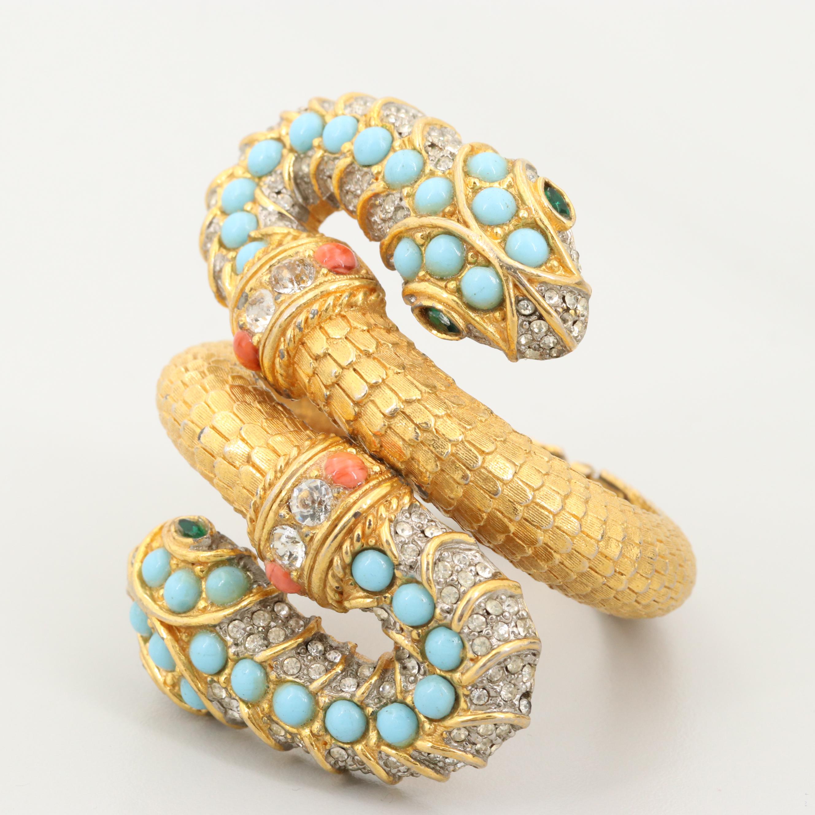Circa 1960 - 1970s Kenneth Jay Lane Hinged Bypass Snake Bracelet