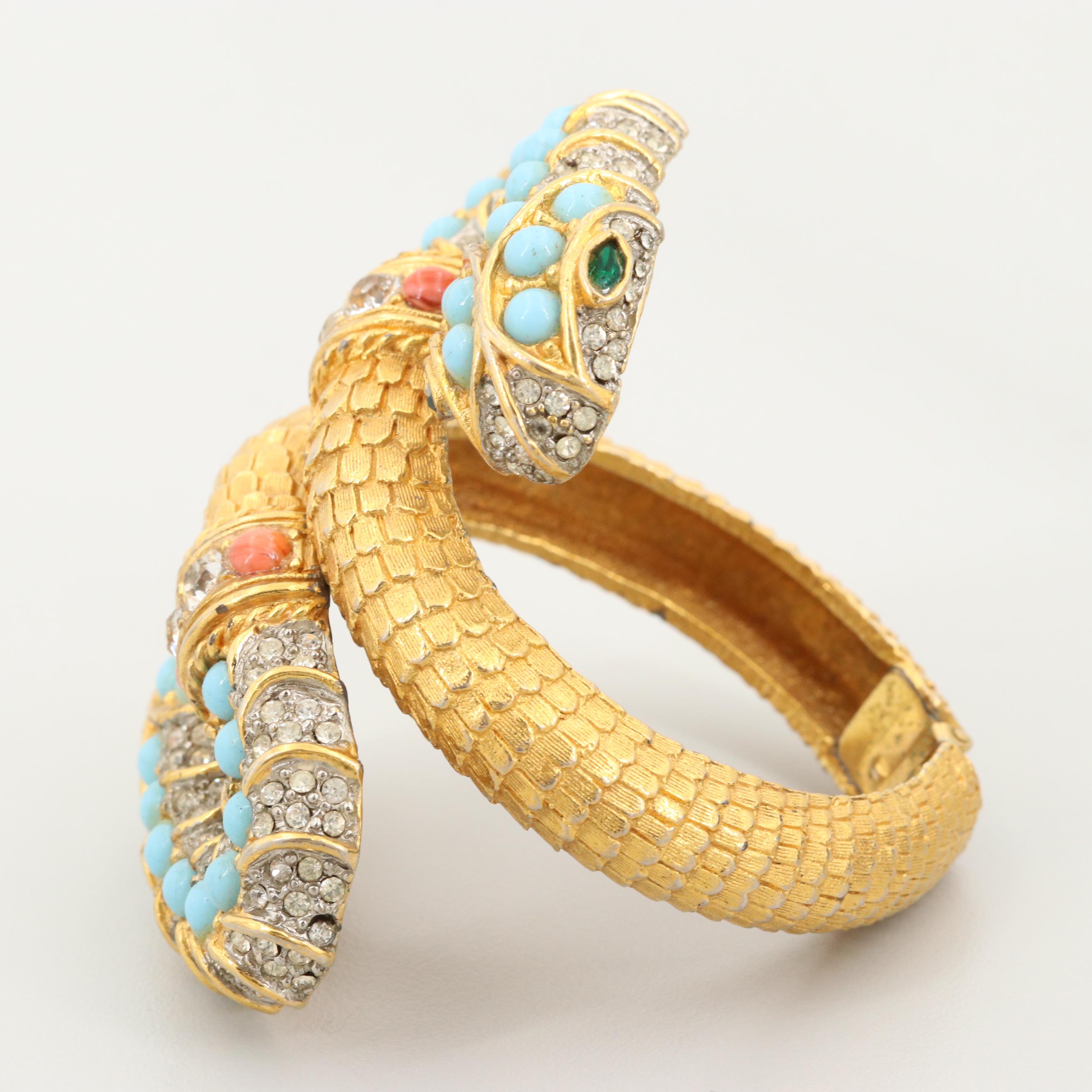 Circa 1960 - 1970s Kenneth Jay Lane Hinged Bypass Snake Bracelet