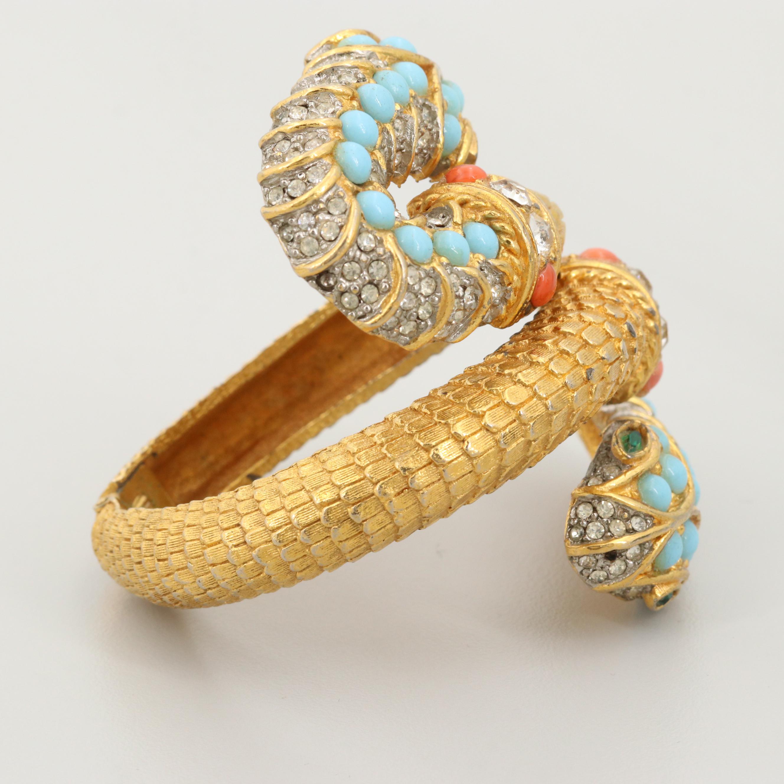 Circa 1960 - 1970s Kenneth Jay Lane Hinged Bypass Snake Bracelet