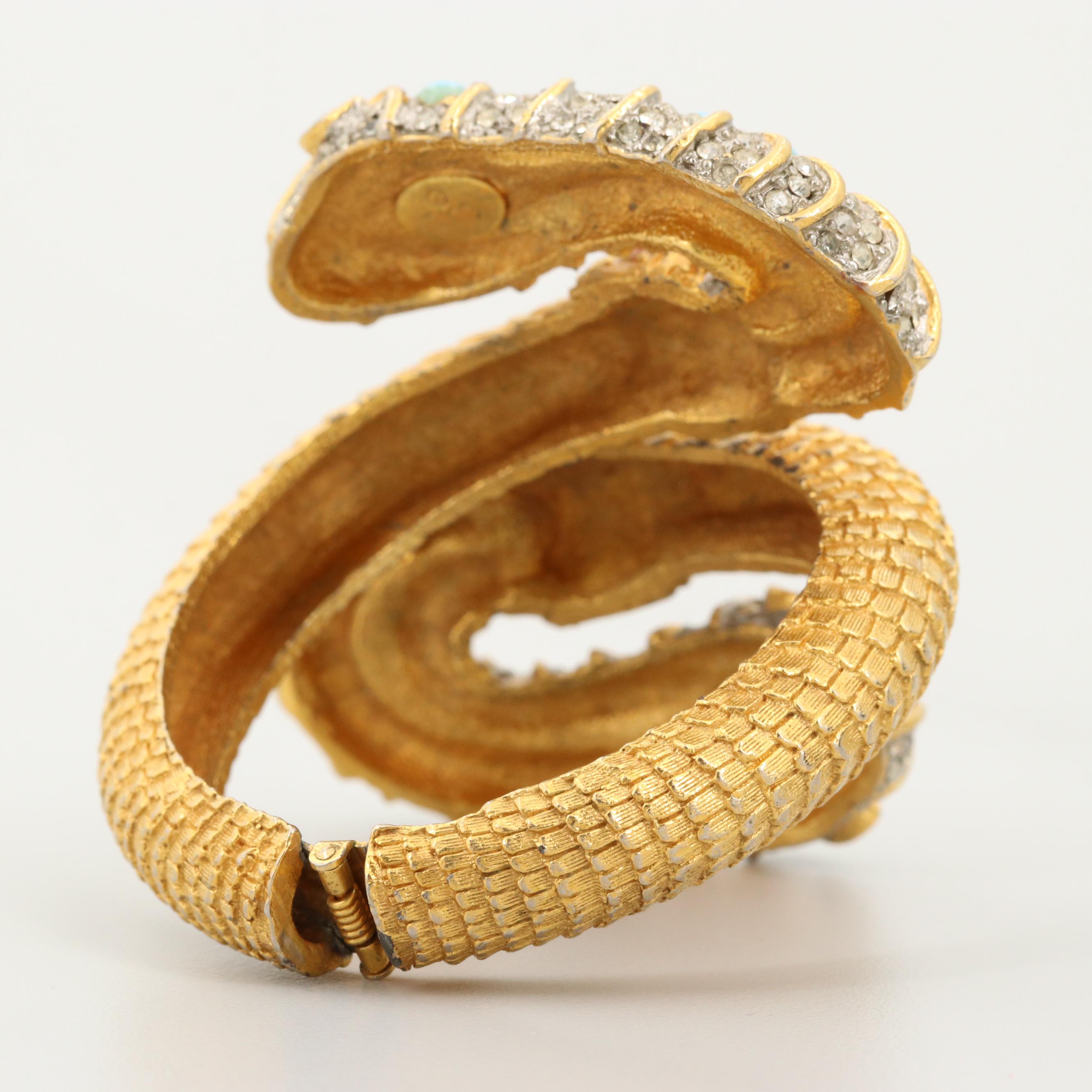 Circa 1960 - 1970s Kenneth Jay Lane Hinged Bypass Snake Bracelet