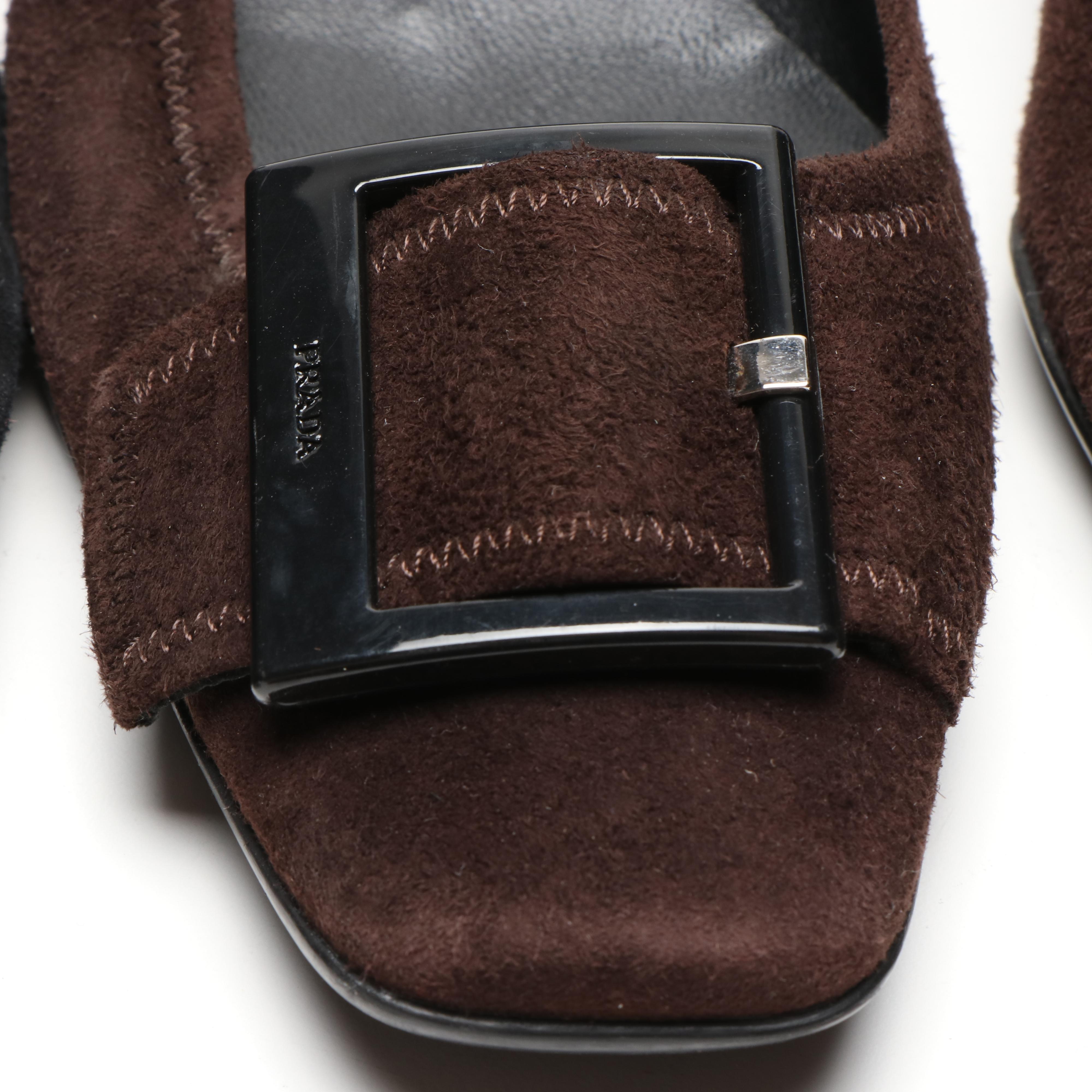 Prada Brown Suede and Black Suede Heels