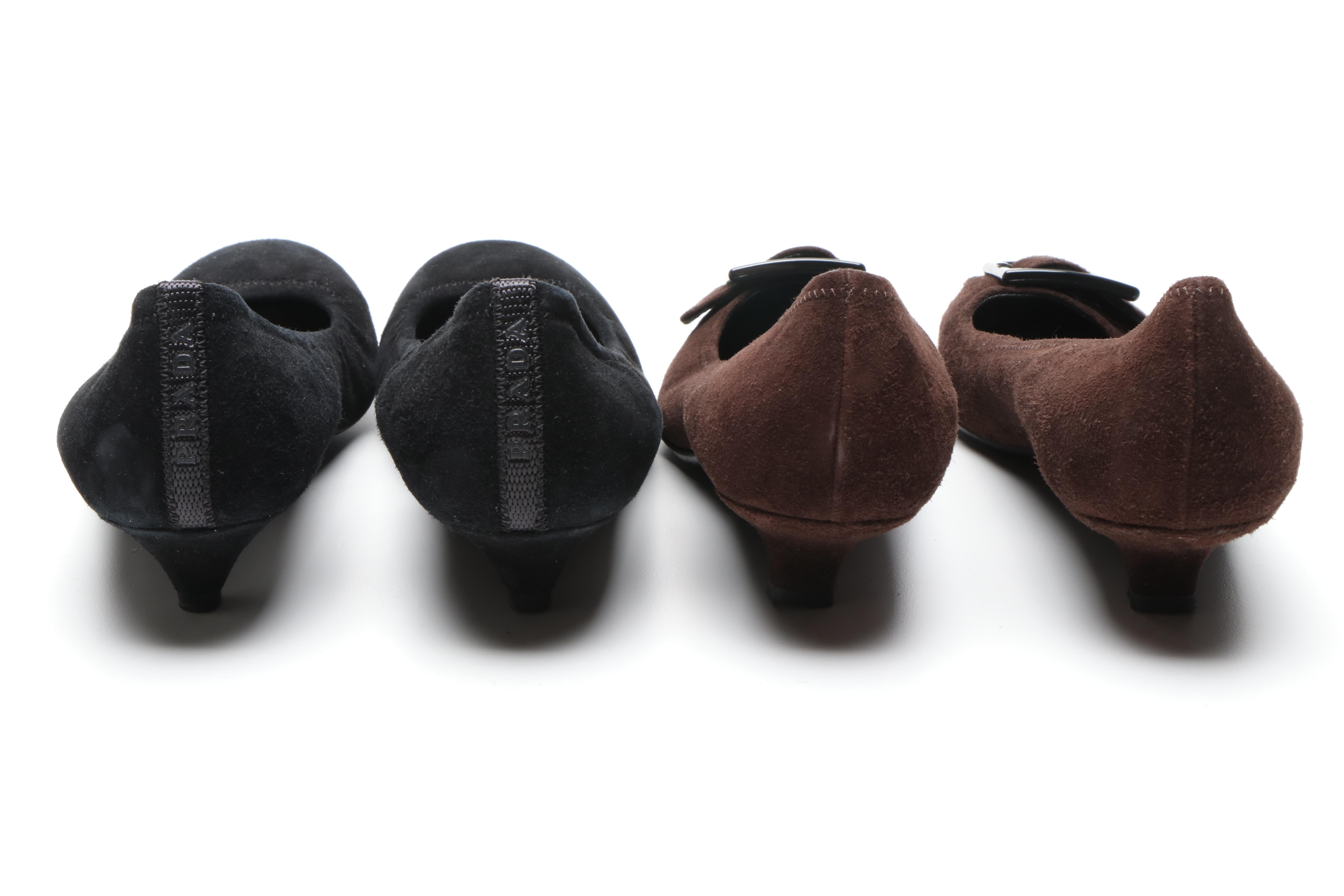 Prada Brown Suede and Black Suede Heels