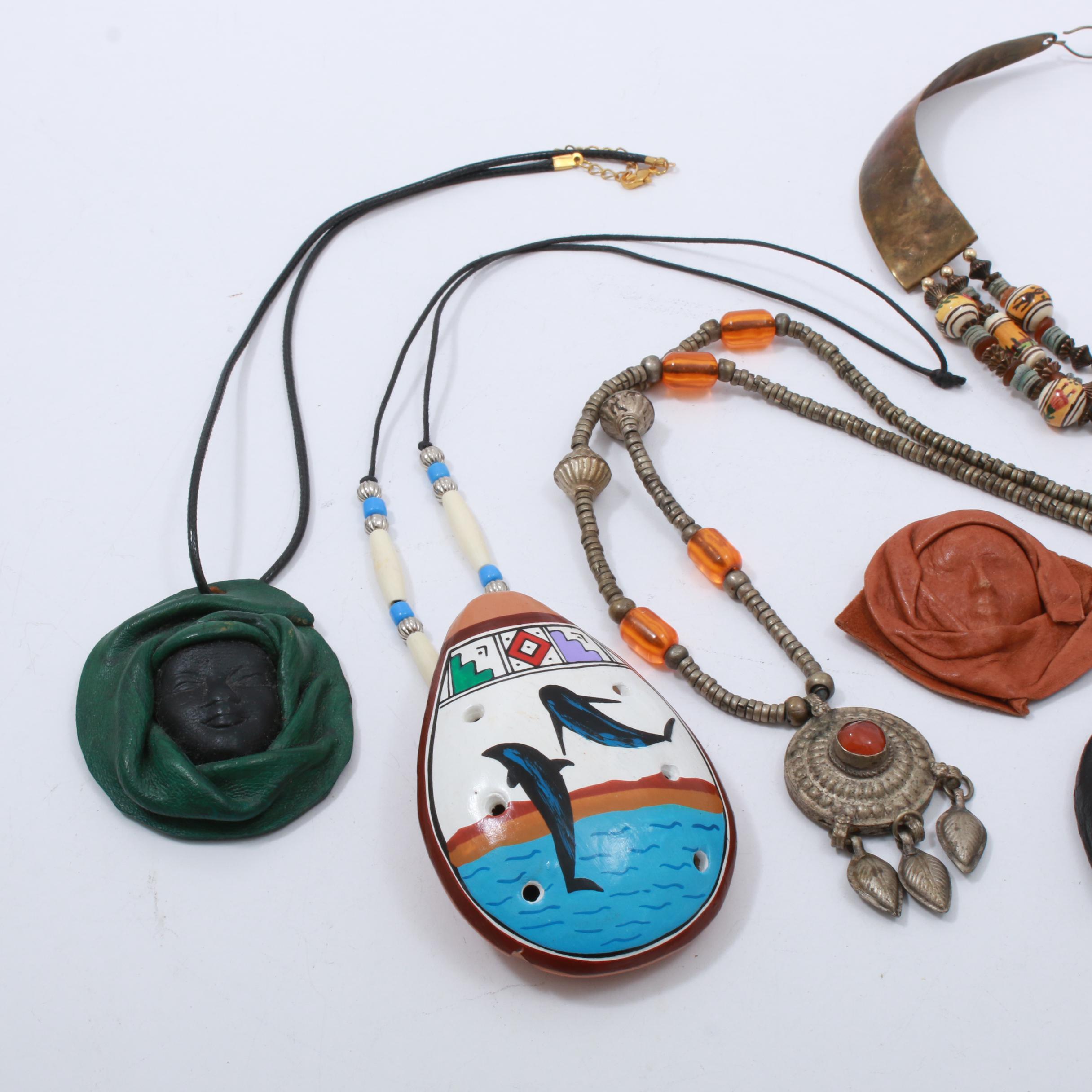 Signed Peruvian Folk Art Figurine and Jewelry