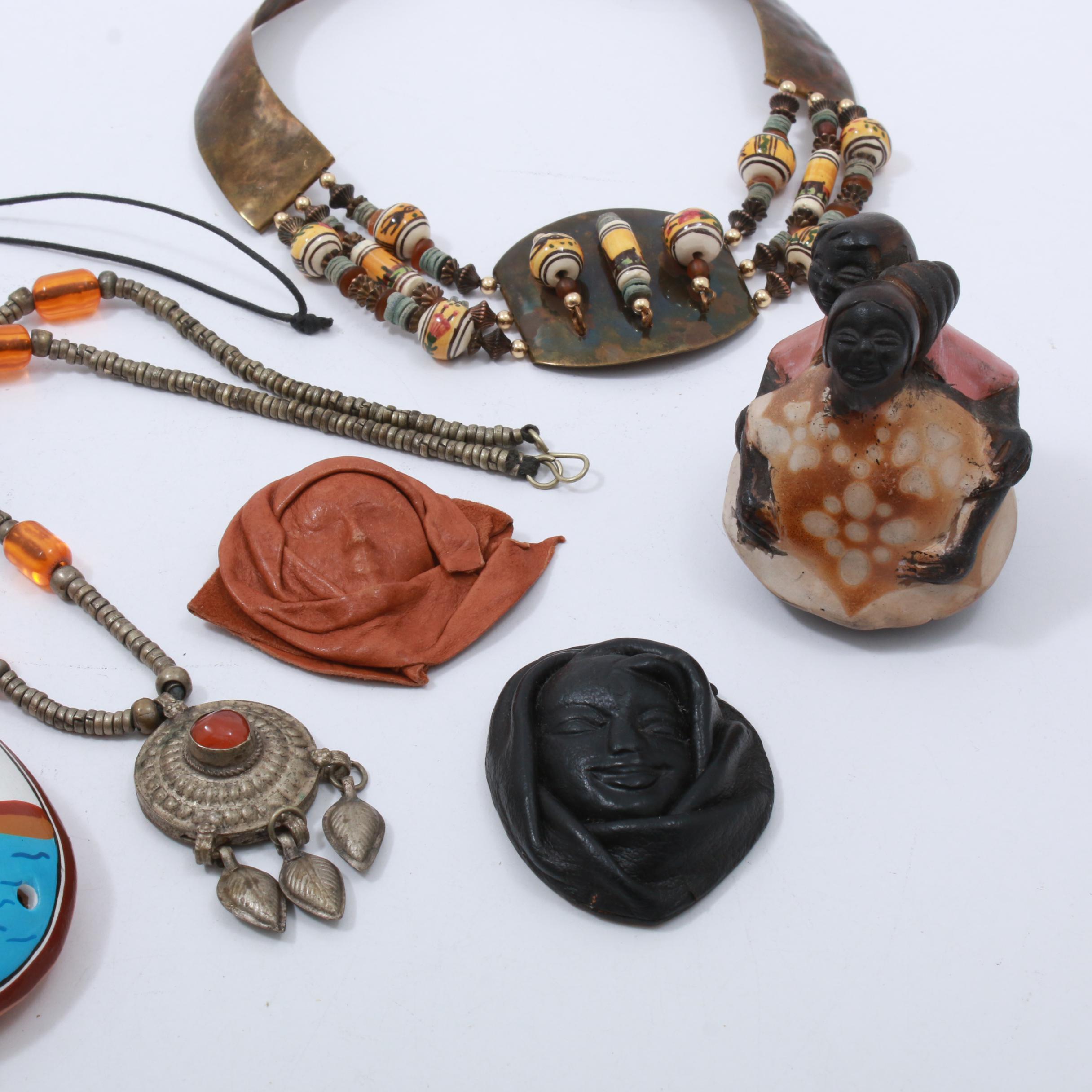 Signed Peruvian Folk Art Figurine and Jewelry