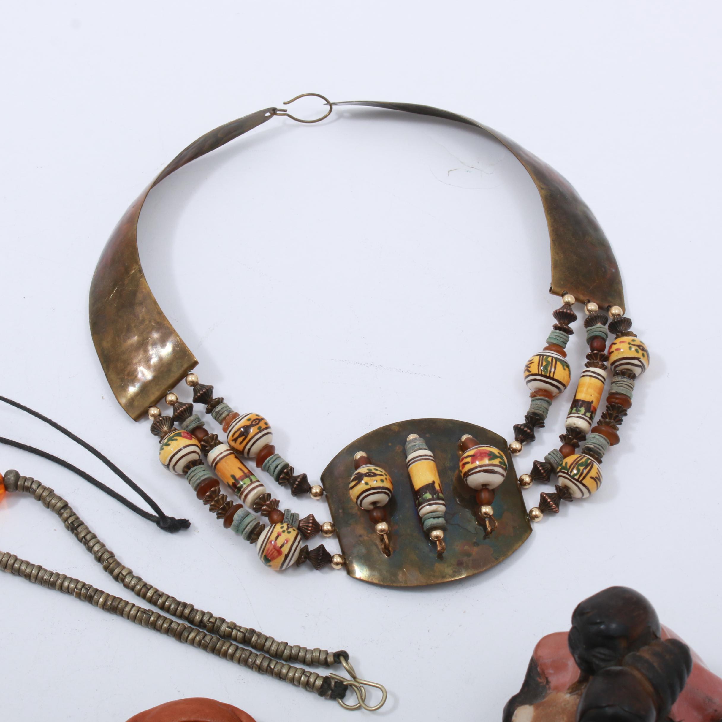 Signed Peruvian Folk Art Figurine and Jewelry