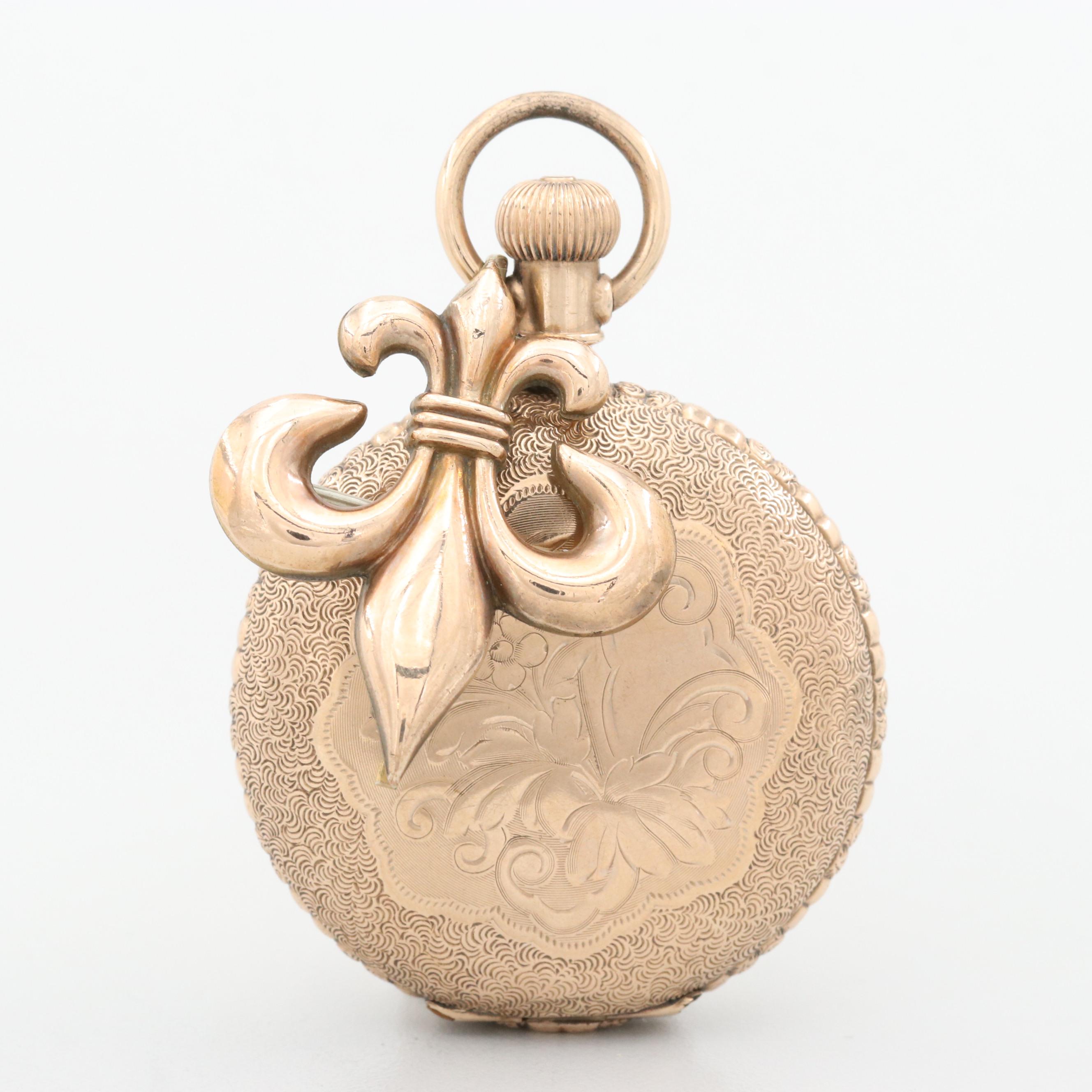 Antique Waltham Gold Filled Pocket Watch With Fleur de Lis Pin, 1900