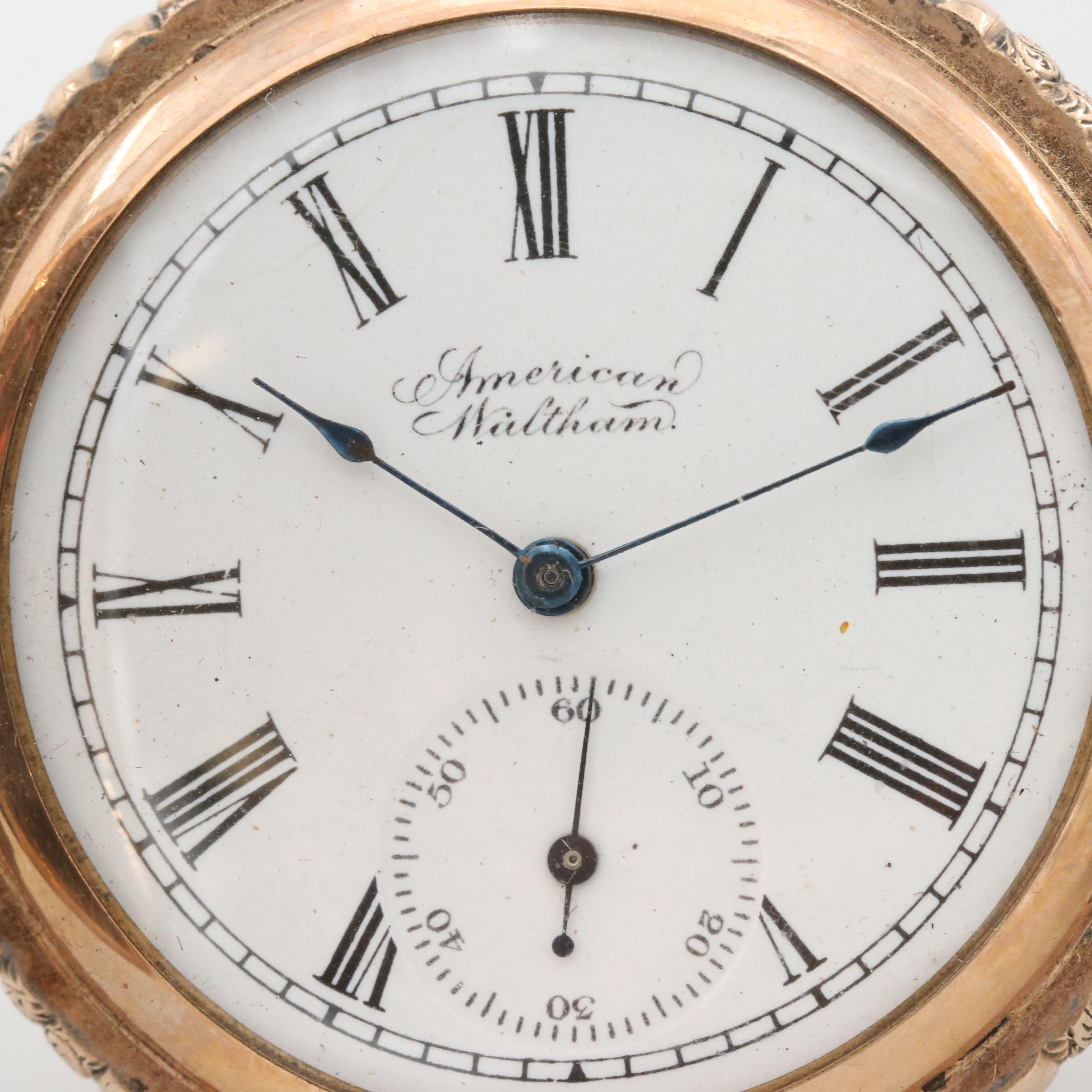 Antique Waltham Gold Filled Pocket Watch With Fleur de Lis Pin, 1900