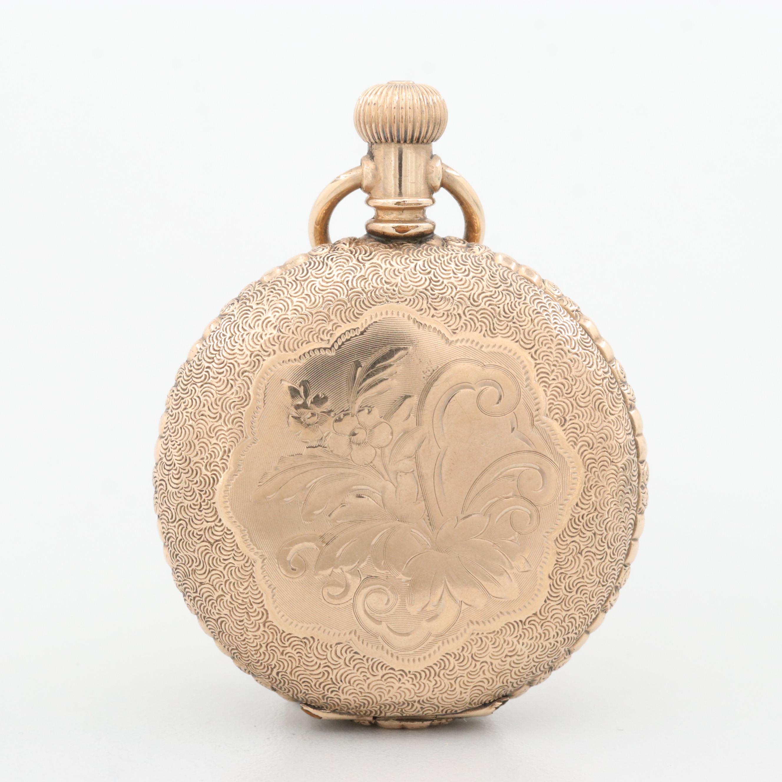 Antique Waltham Gold Filled Pocket Watch With Fleur de Lis Pin, 1900