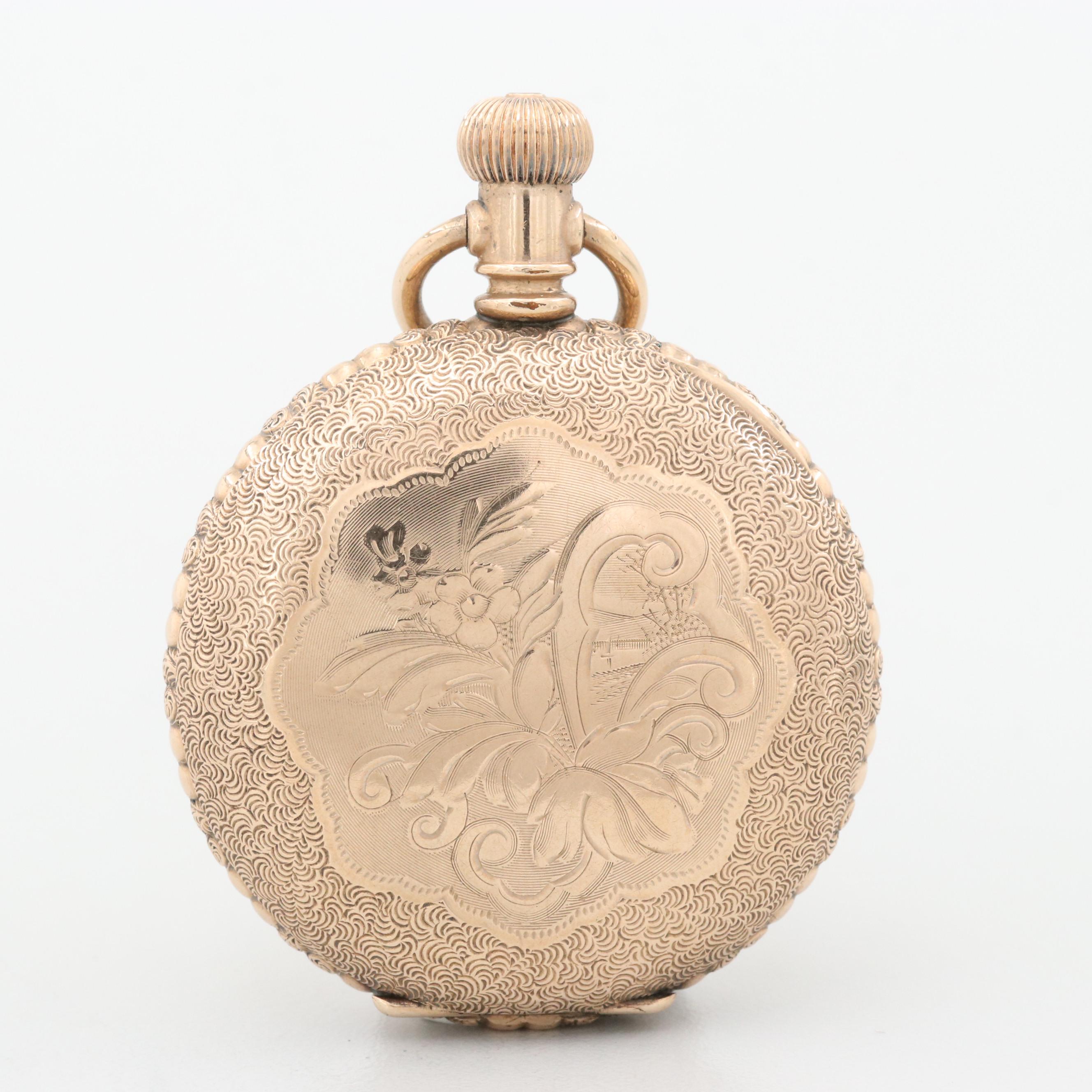 Antique Waltham Gold Filled Pocket Watch With Fleur de Lis Pin, 1900