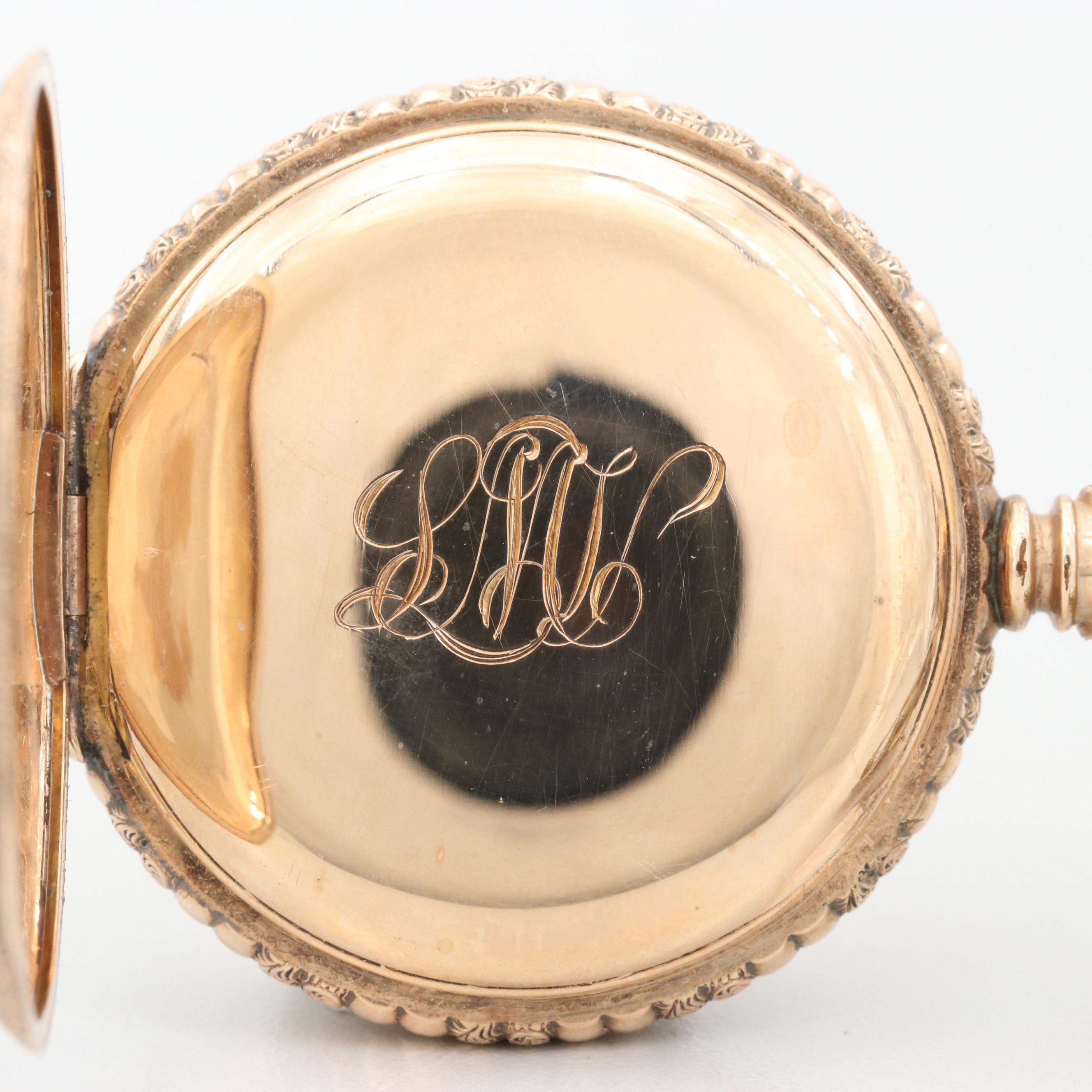 Antique Waltham Gold Filled Pocket Watch With Fleur de Lis Pin, 1900
