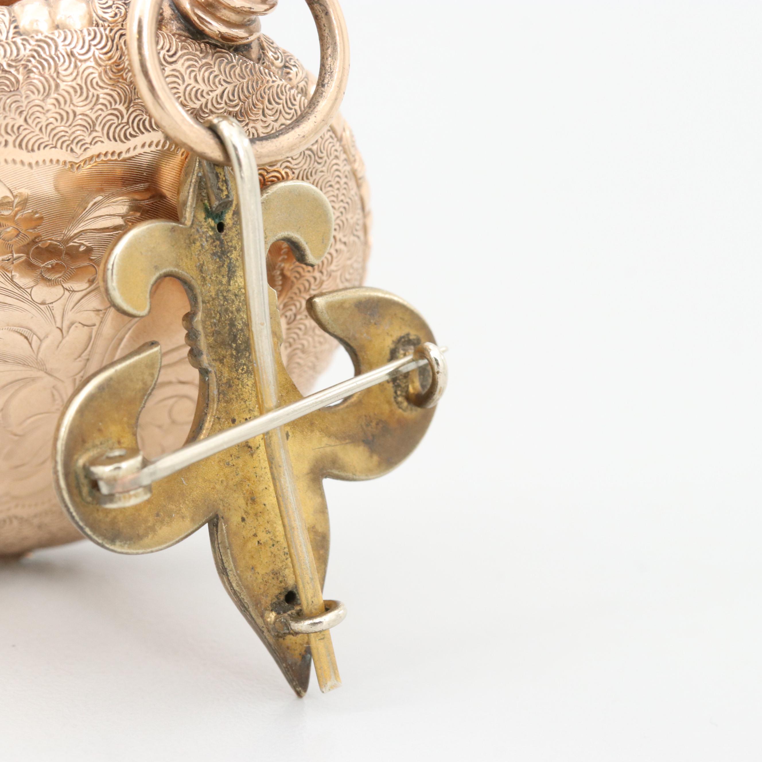 Antique Waltham Gold Filled Pocket Watch With Fleur de Lis Pin, 1900