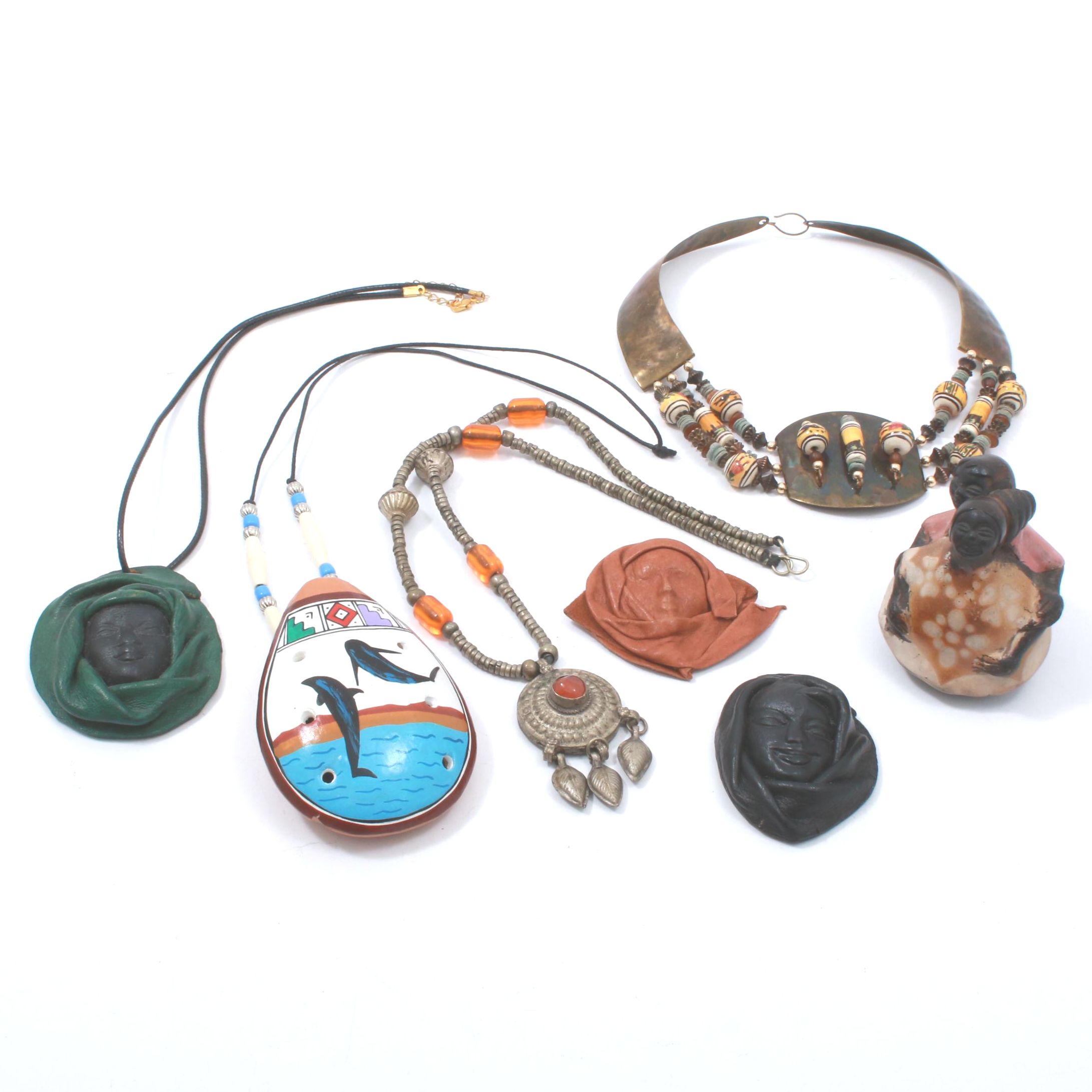 Signed Peruvian Folk Art Figurine and Jewelry