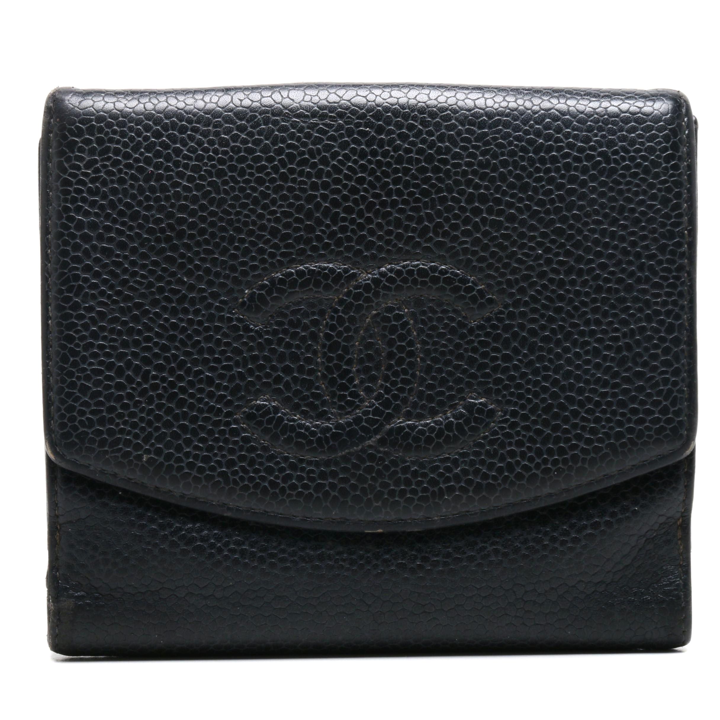 Chanel CC Black Caviar Leather Compact Wallet