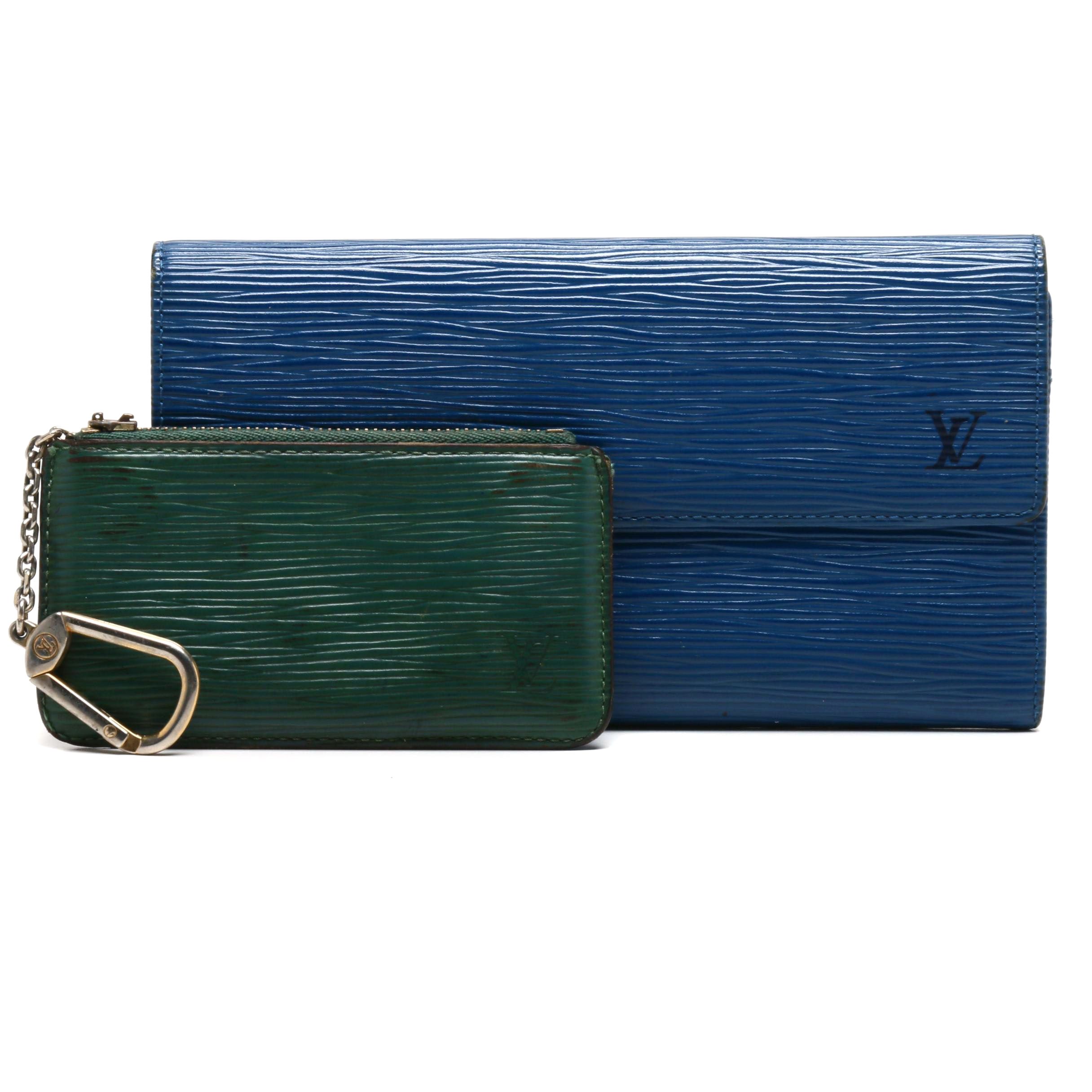 Louis Vuitton Toledo Blue EPI Leather Sarah Wallet and Borneo Green Key Holder