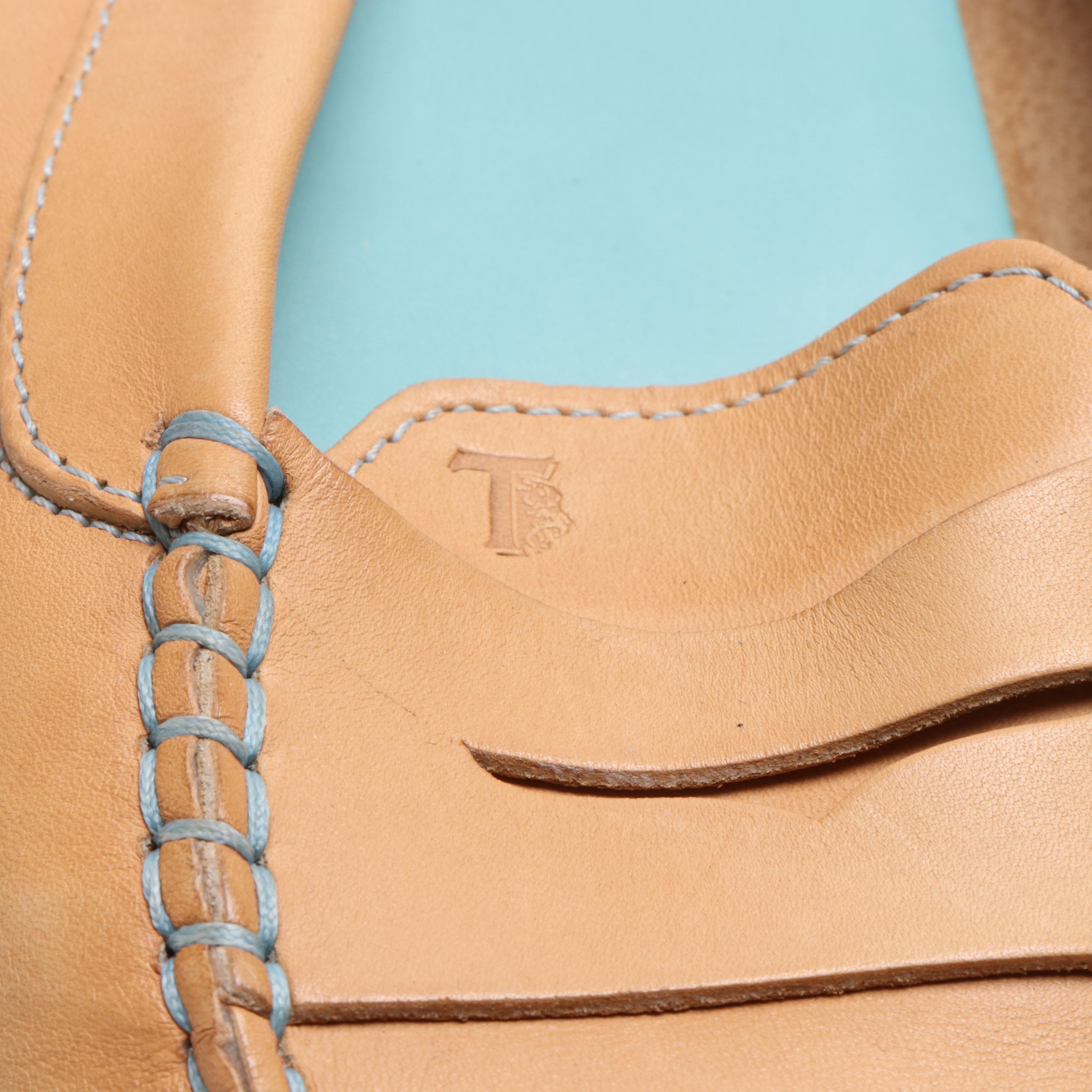 Tod's Tan Leather Driving Loafers and Tory Burch Rust Suede Ballet Flats