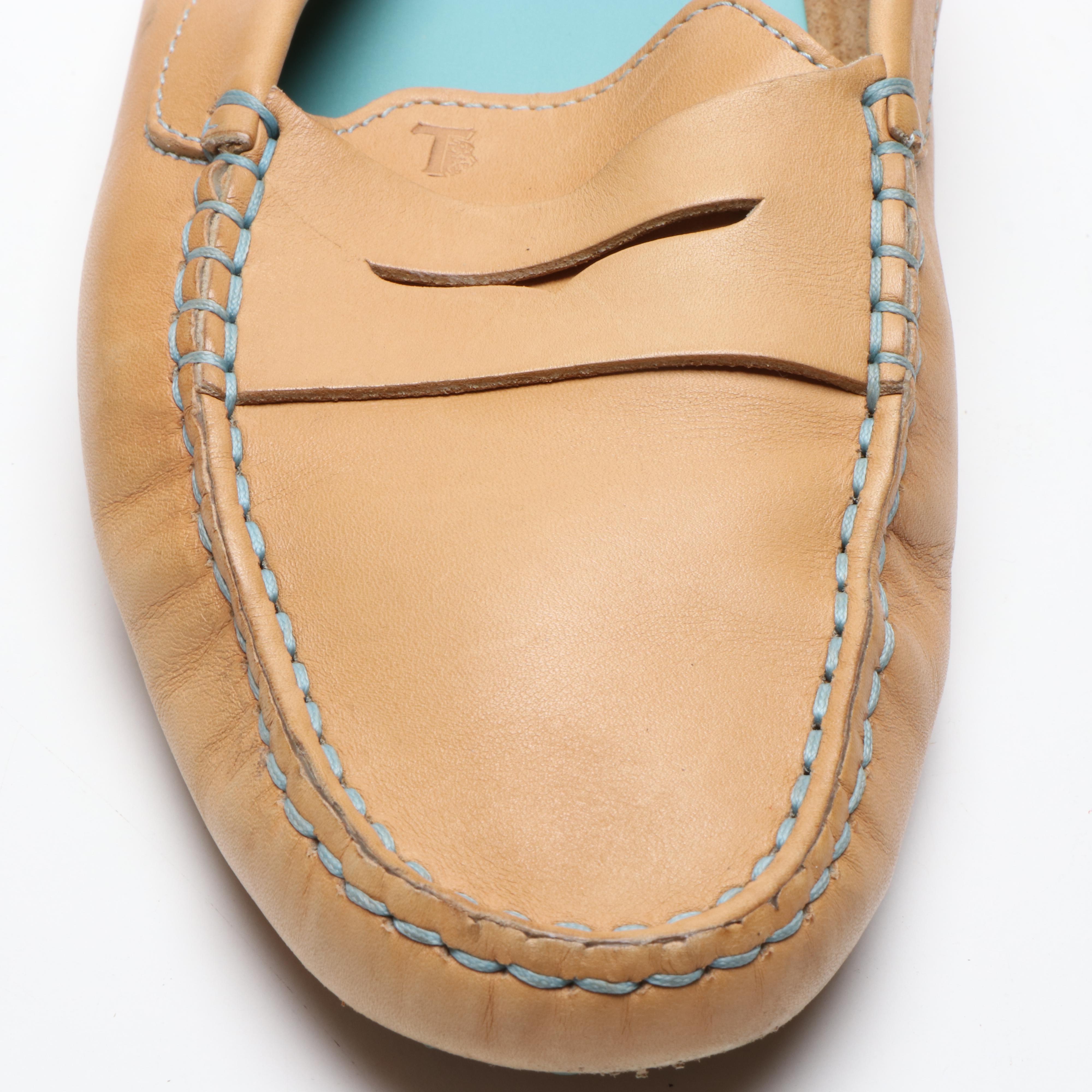 Tod's Tan Leather Driving Loafers and Tory Burch Rust Suede Ballet Flats