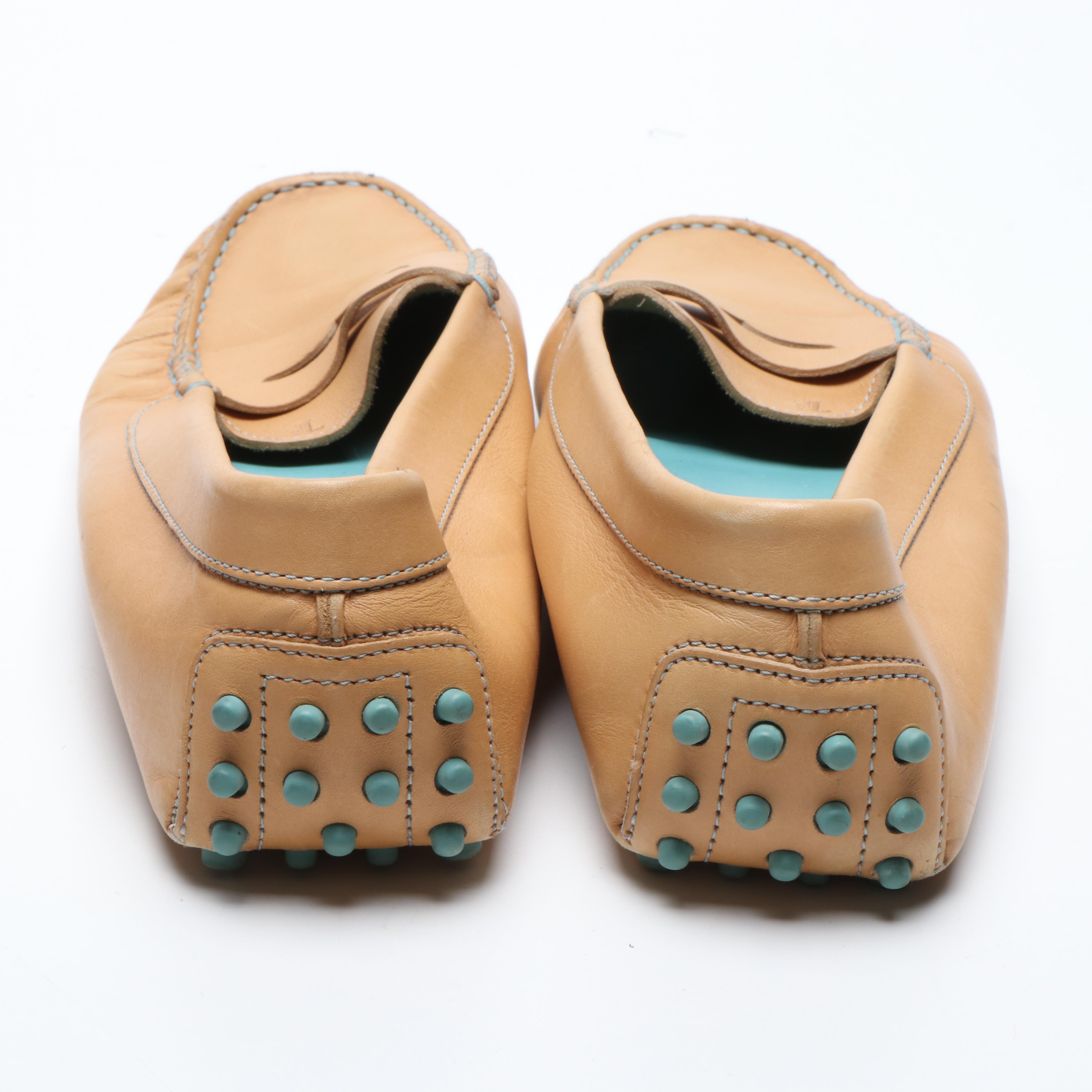 Tod's Tan Leather Driving Loafers and Tory Burch Rust Suede Ballet Flats