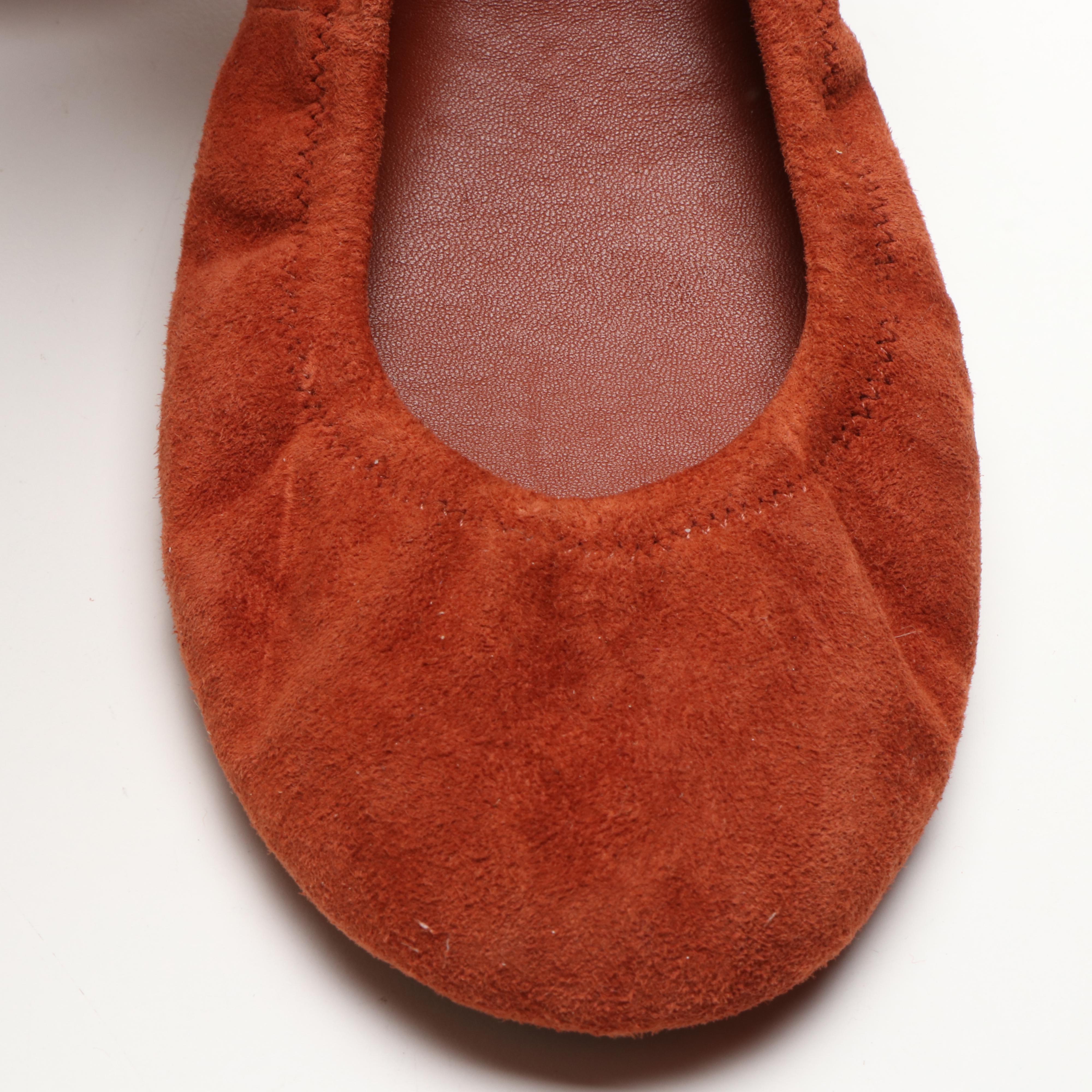 Tod's Tan Leather Driving Loafers and Tory Burch Rust Suede Ballet Flats