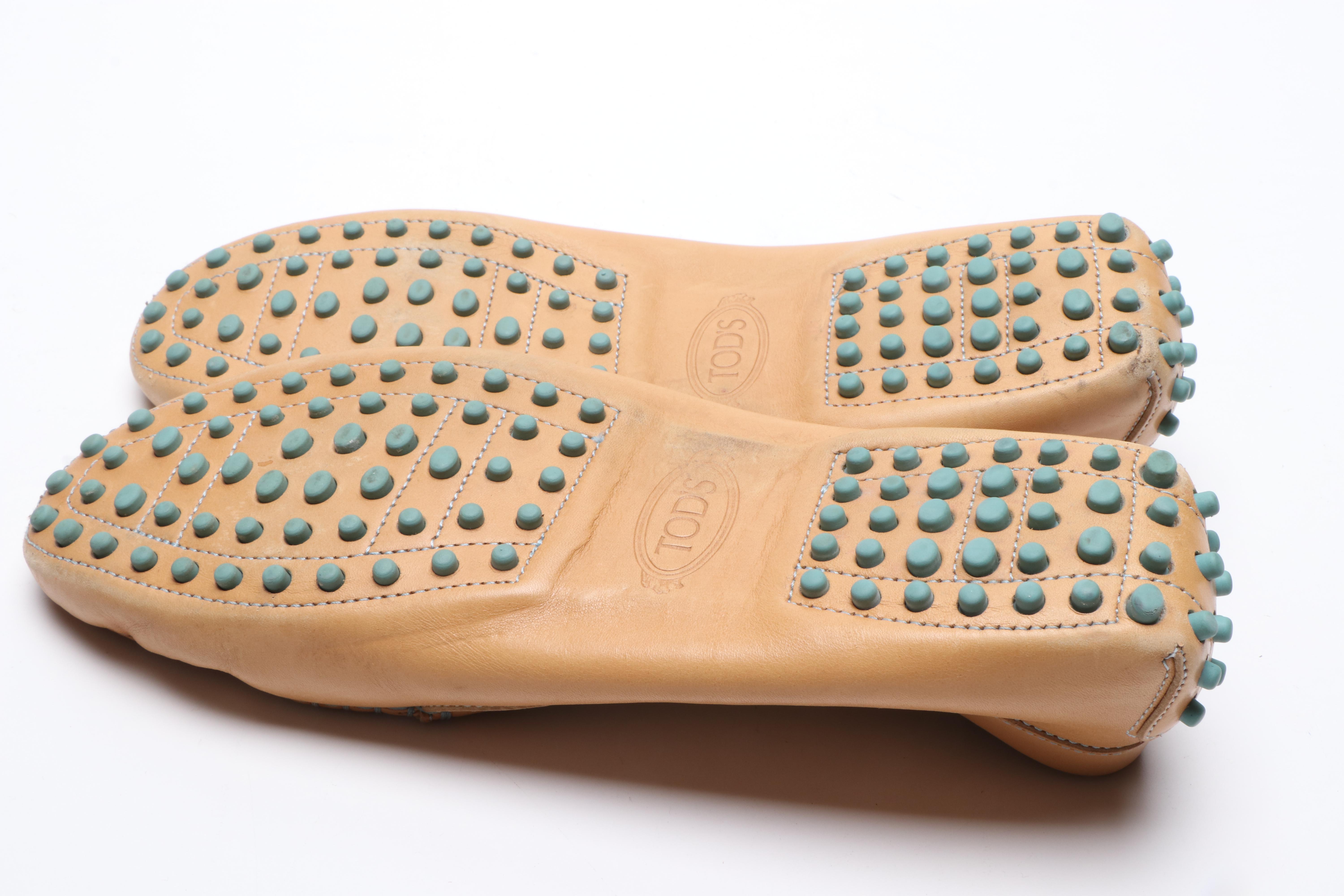 Tod's Tan Leather Driving Loafers and Tory Burch Rust Suede Ballet Flats