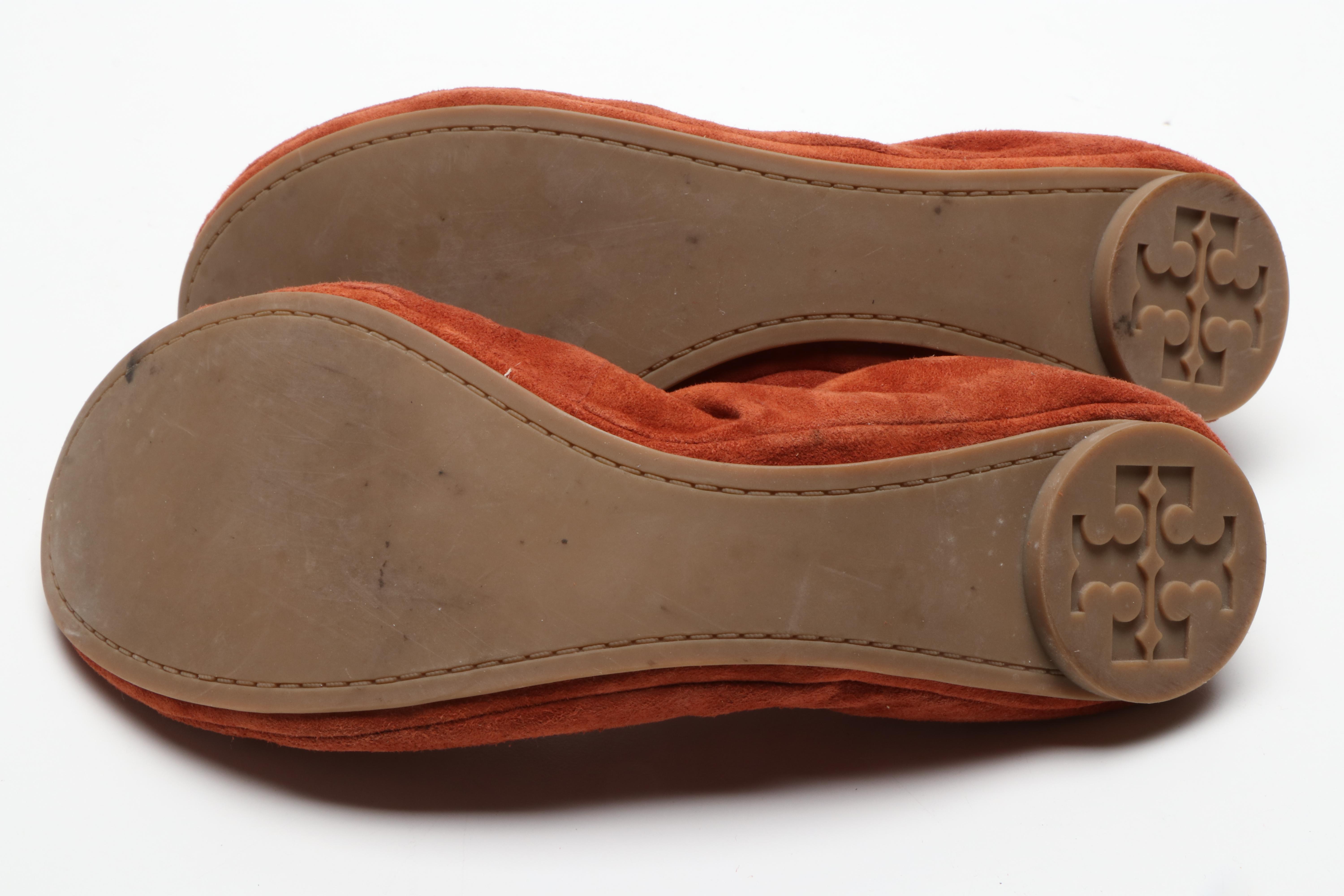 Tod's Tan Leather Driving Loafers and Tory Burch Rust Suede Ballet Flats