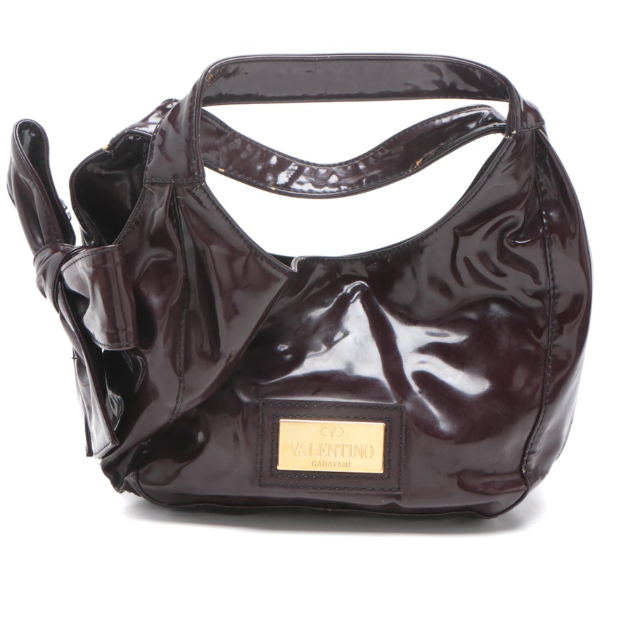 Valentino Garavani Nuage Plum Patent Leather Bow Shoulder Bag