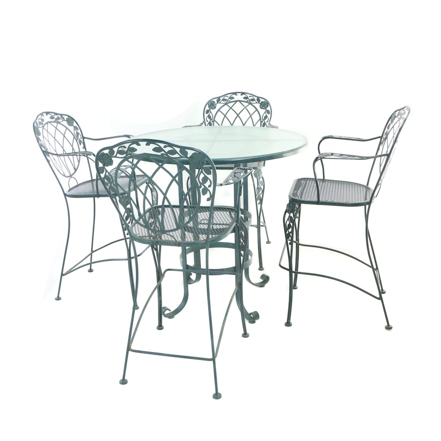 Five-Piece Green-Painted Metal Patio High-Top Dining Set